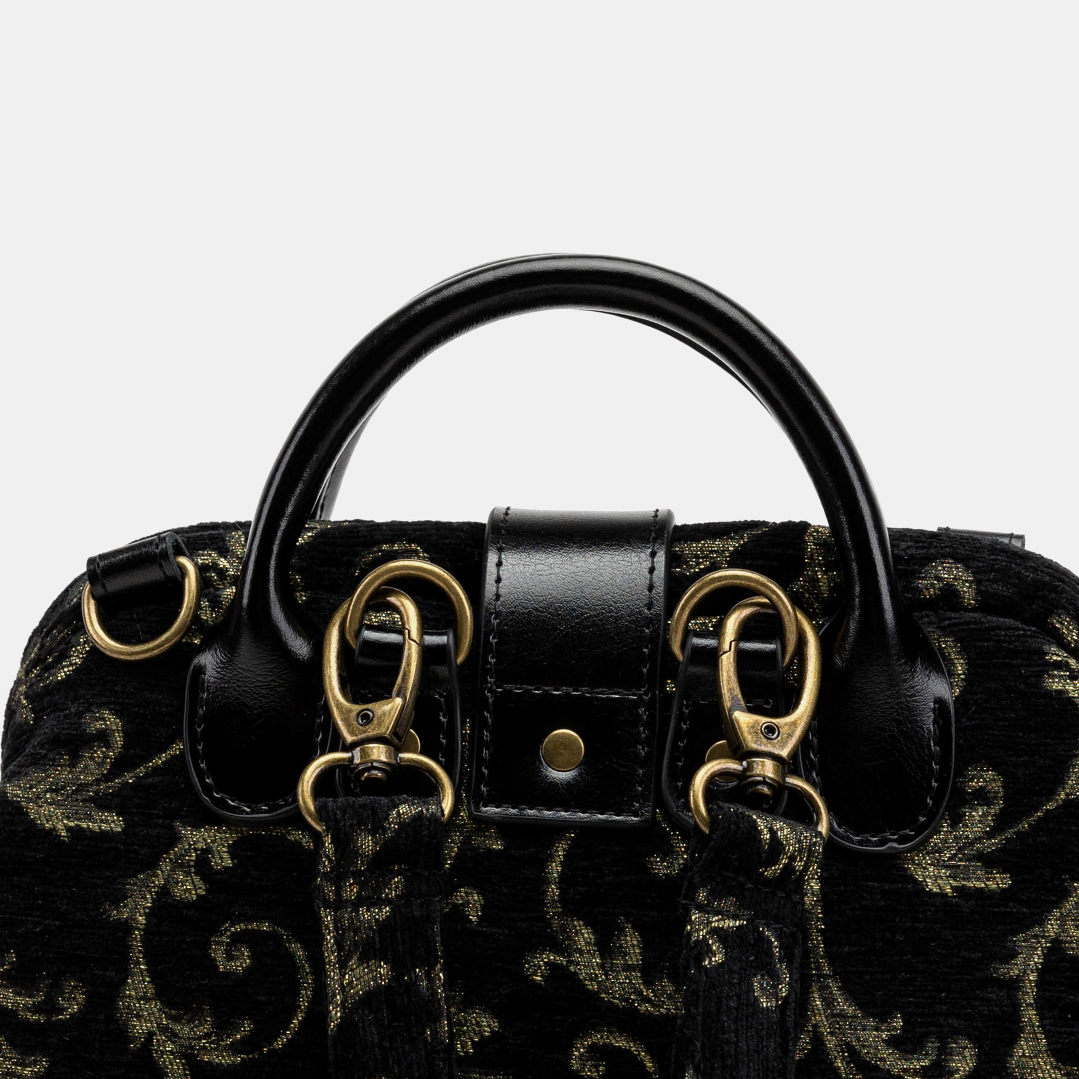 Vintage Scroll Black/Green Carpet Everyday Backpack Carpetbag of America back detail