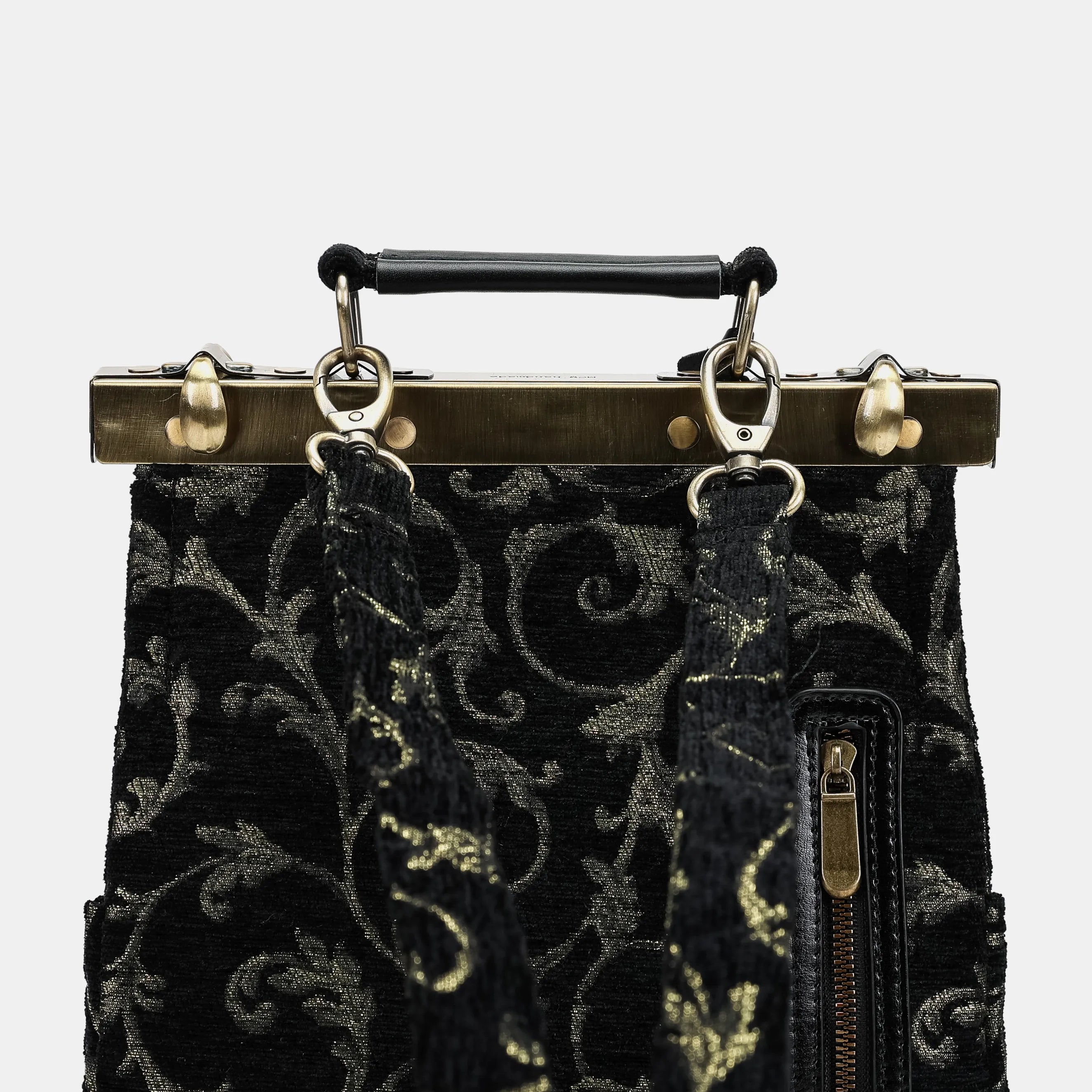 Vintage Scroll Black Green Helena Carpet Gladstone Backpack of America back details