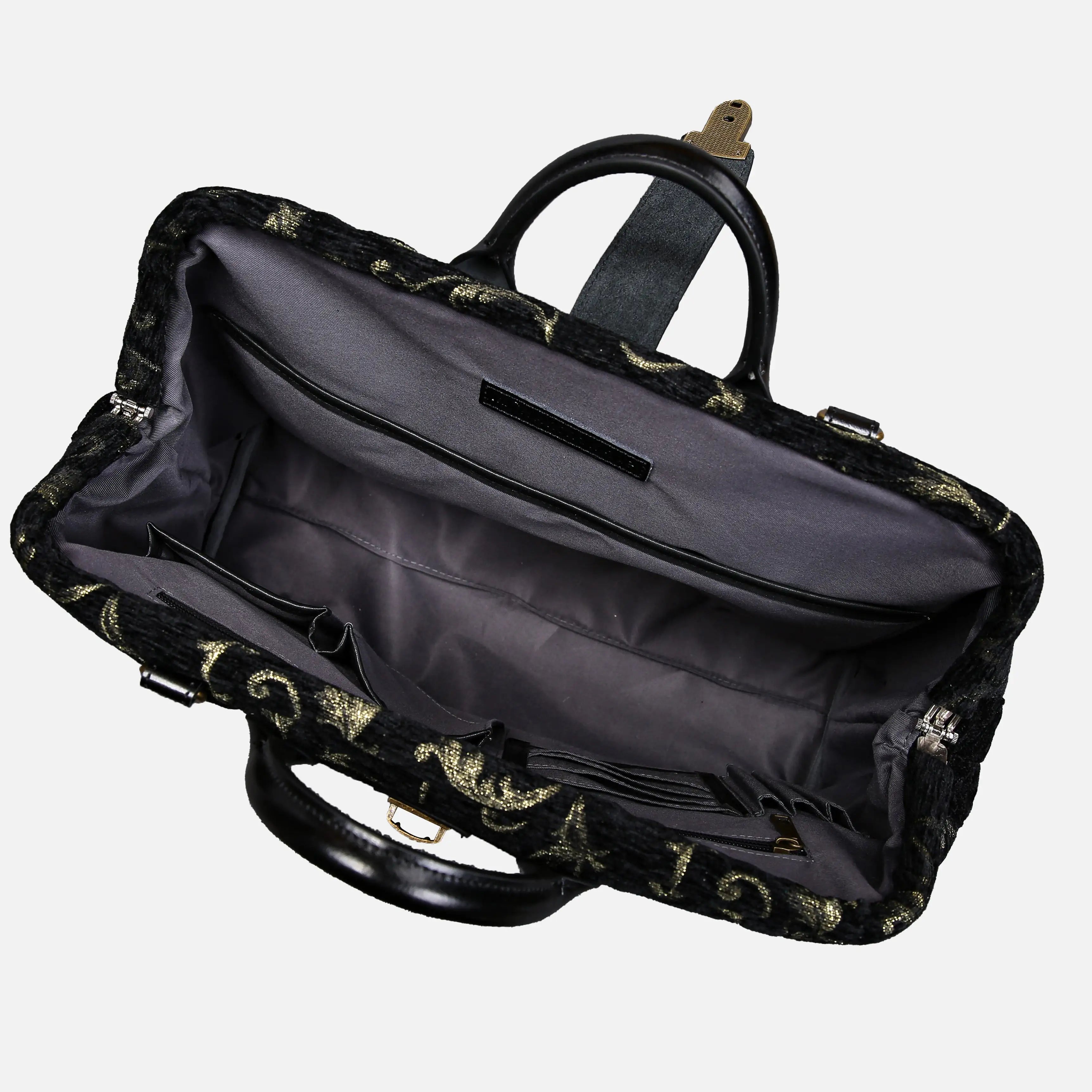 Vintage Scroll Black/Green Laptop Work Bag carpet bag  of America inside