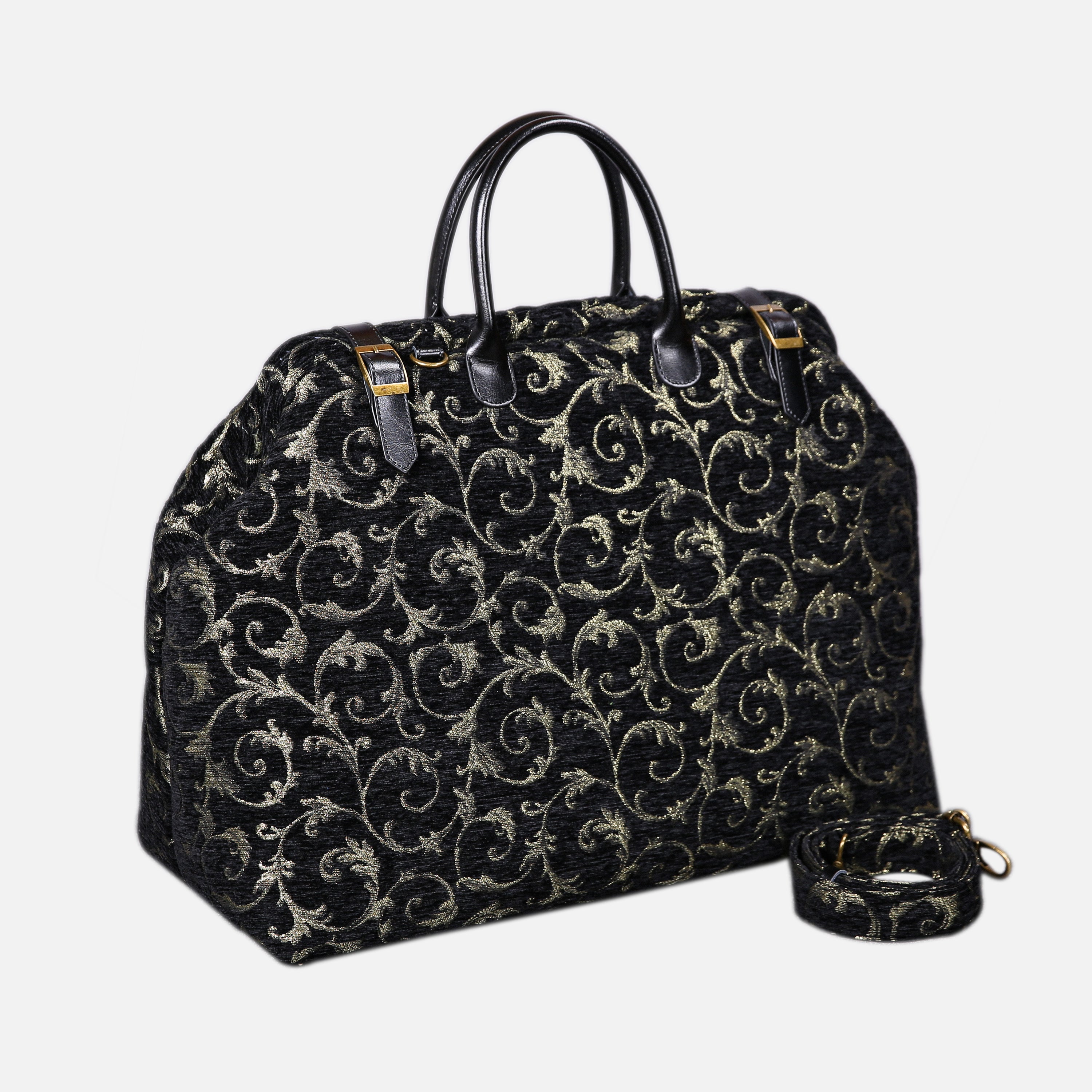Vintage Scroll Black Large Carpetbag   of America with shoulder strap