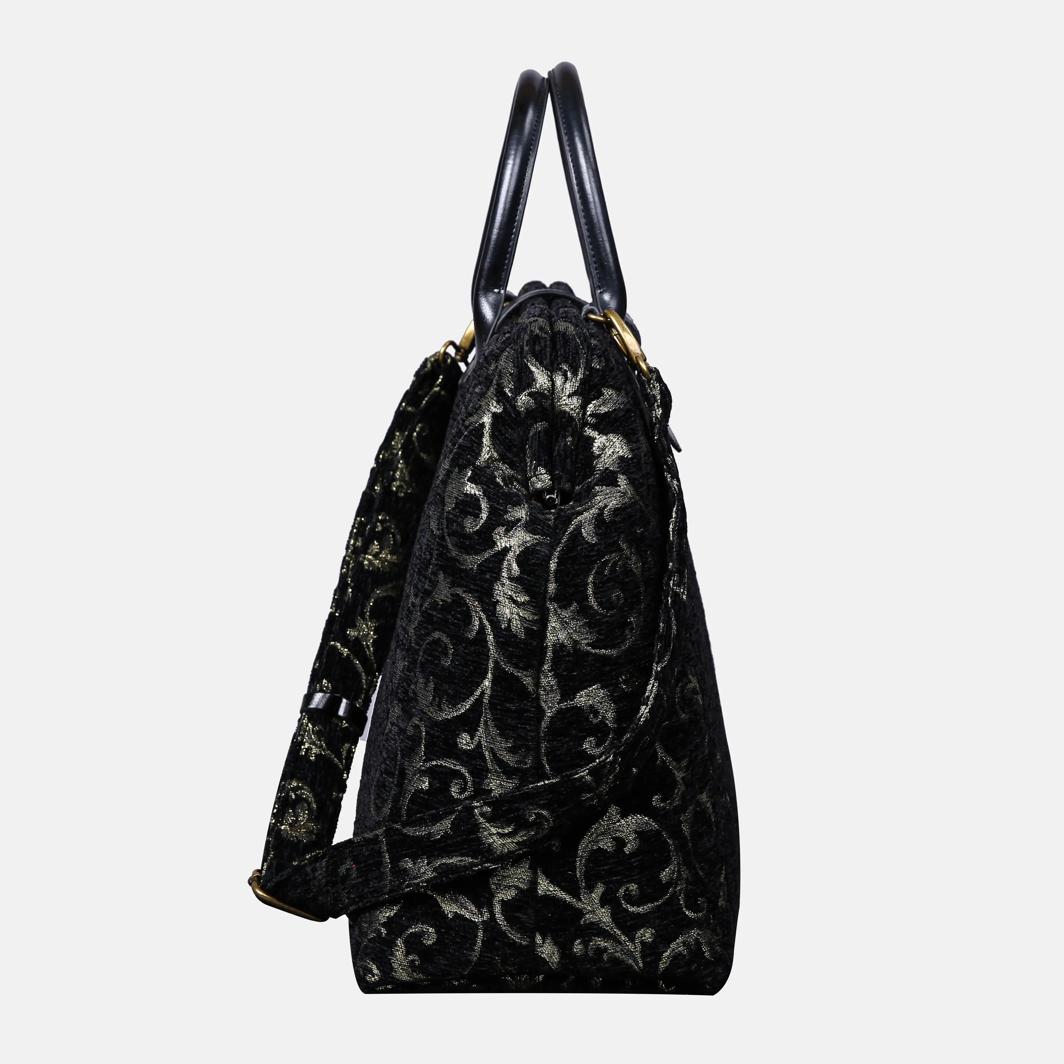 Vintage Scroll Black/Green Mary Poppins Weekender Carpetbag of America side