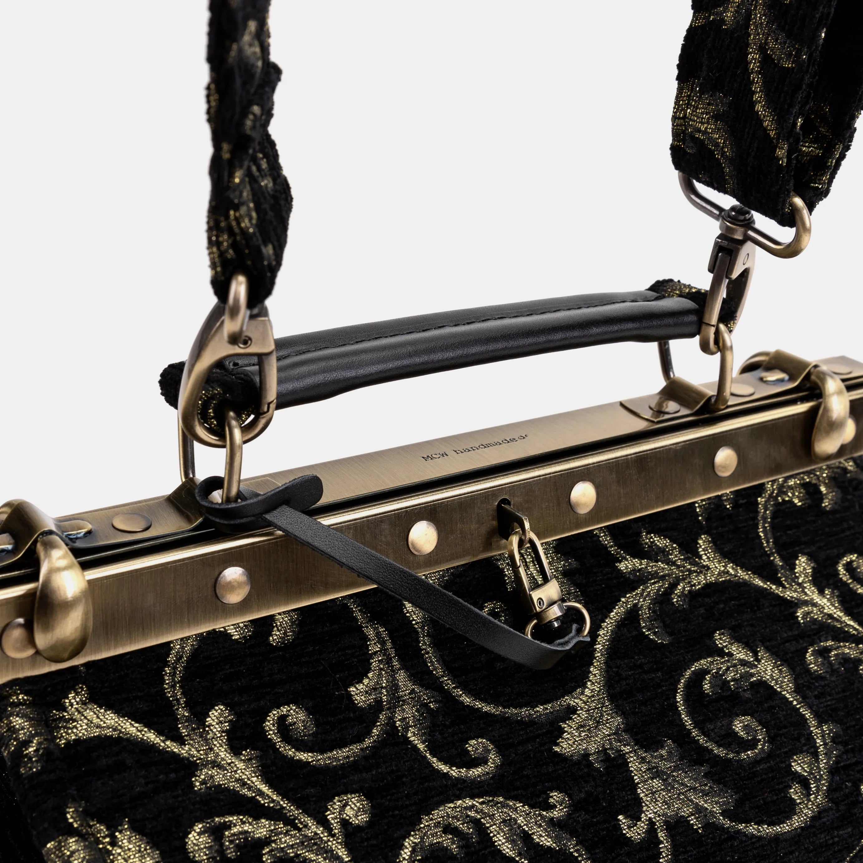 Vintage Scroll Black Green Vivienne Carpet Purse Gladstone Bag of America handle