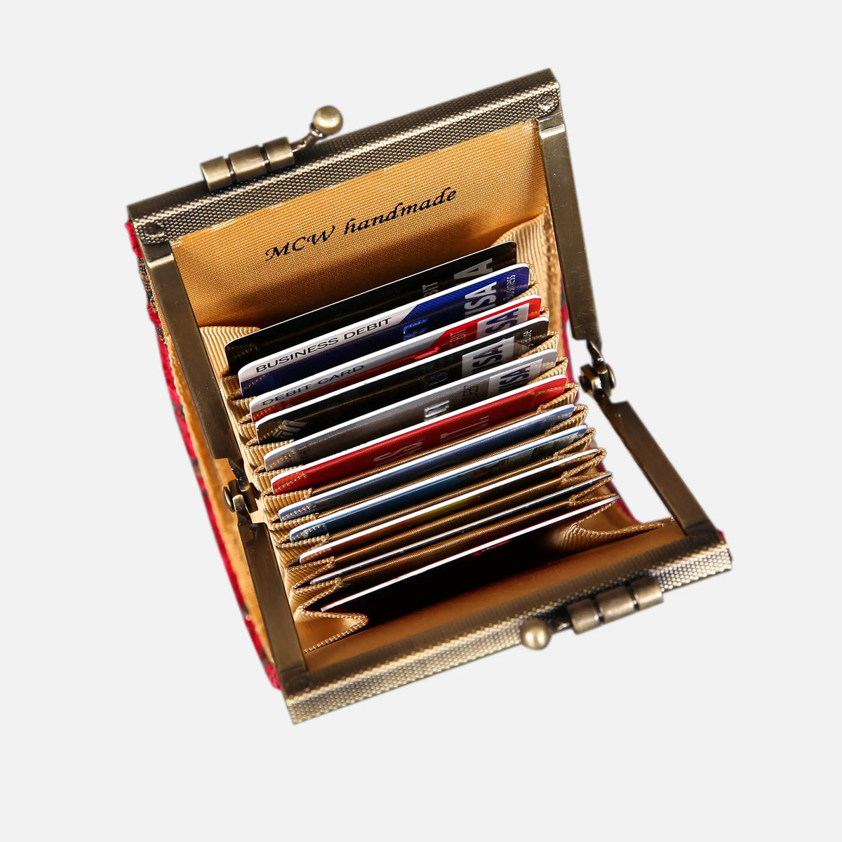 Vintage Scroll Red Card Wallet  of America 11 slots in use