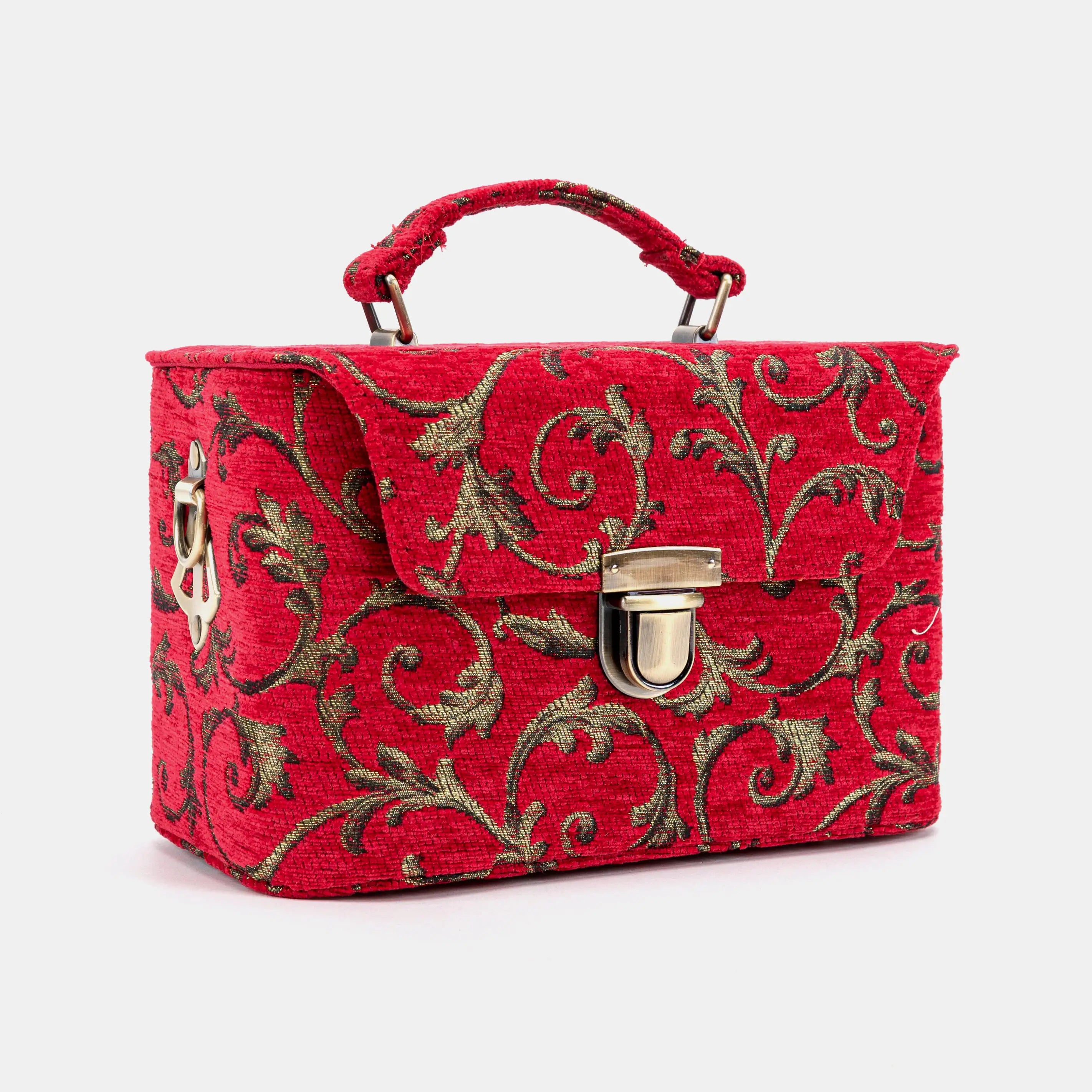 Vintage Scroll Red Clara Medium Train Case Purse of America front side