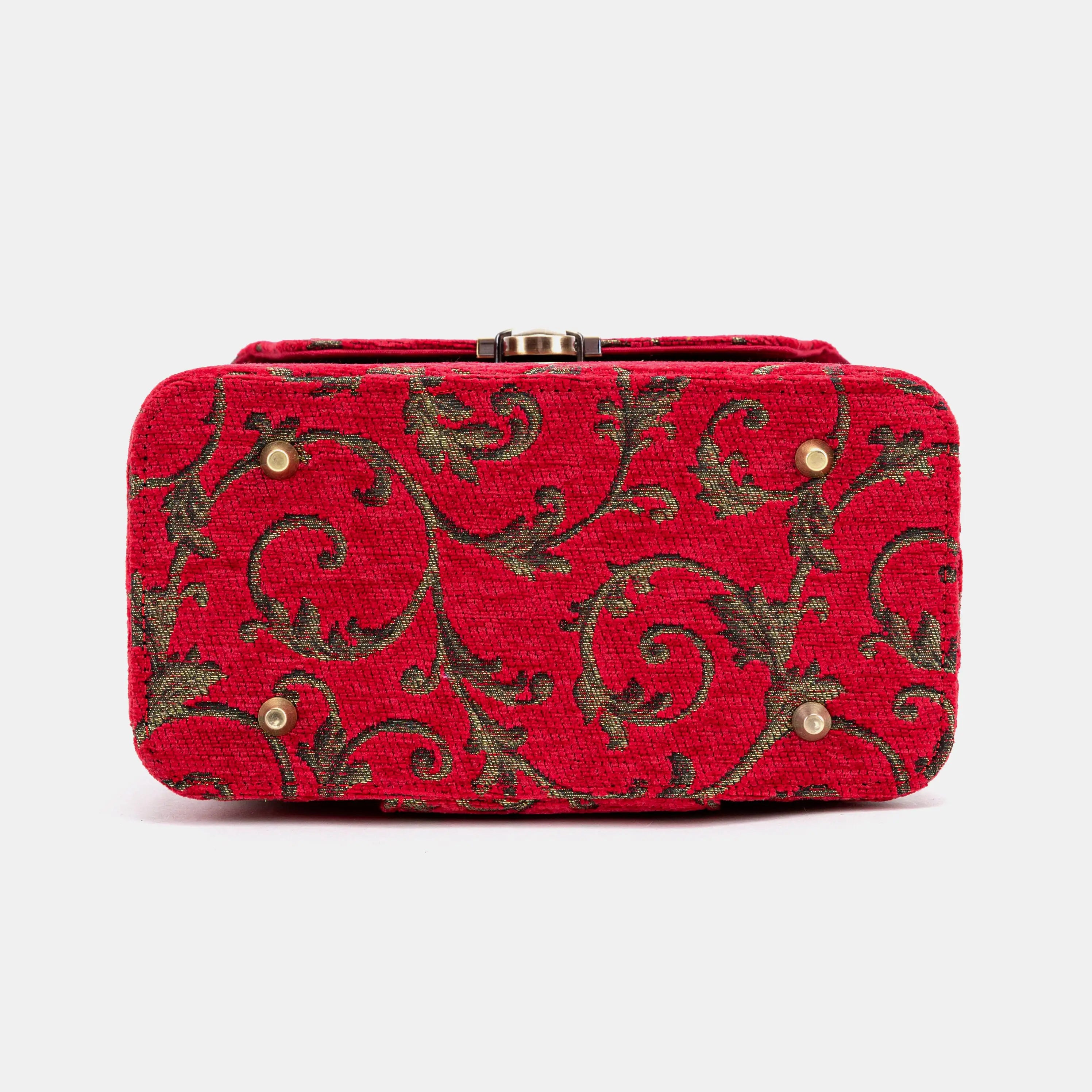 Vintage Scroll Red Clara Medium Train Case Purse of America bottom