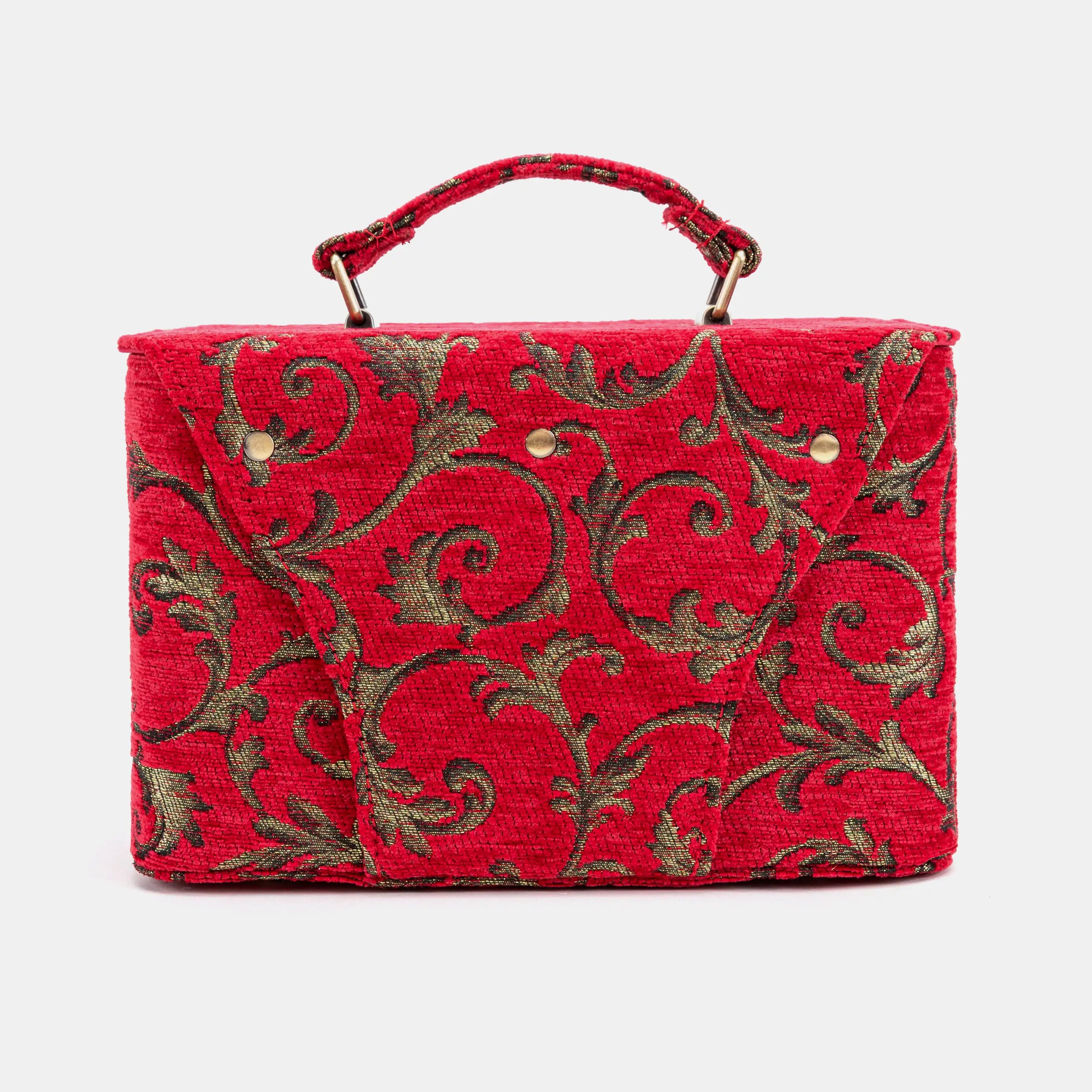 Vintage Scroll Red Clara Medium Train Case Purse of America back