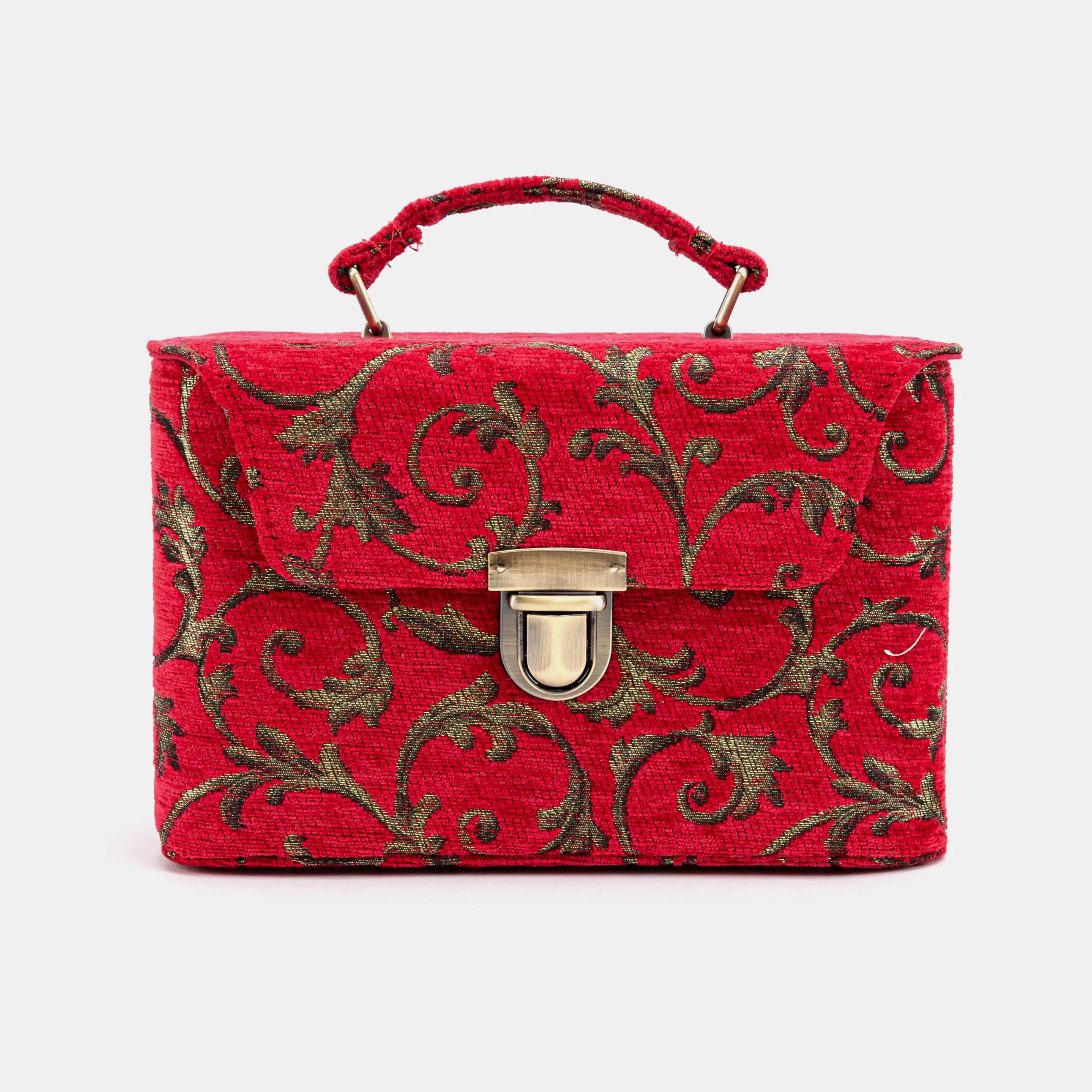 Vintage Scroll Red Clara Medium Train Case Purse of America front