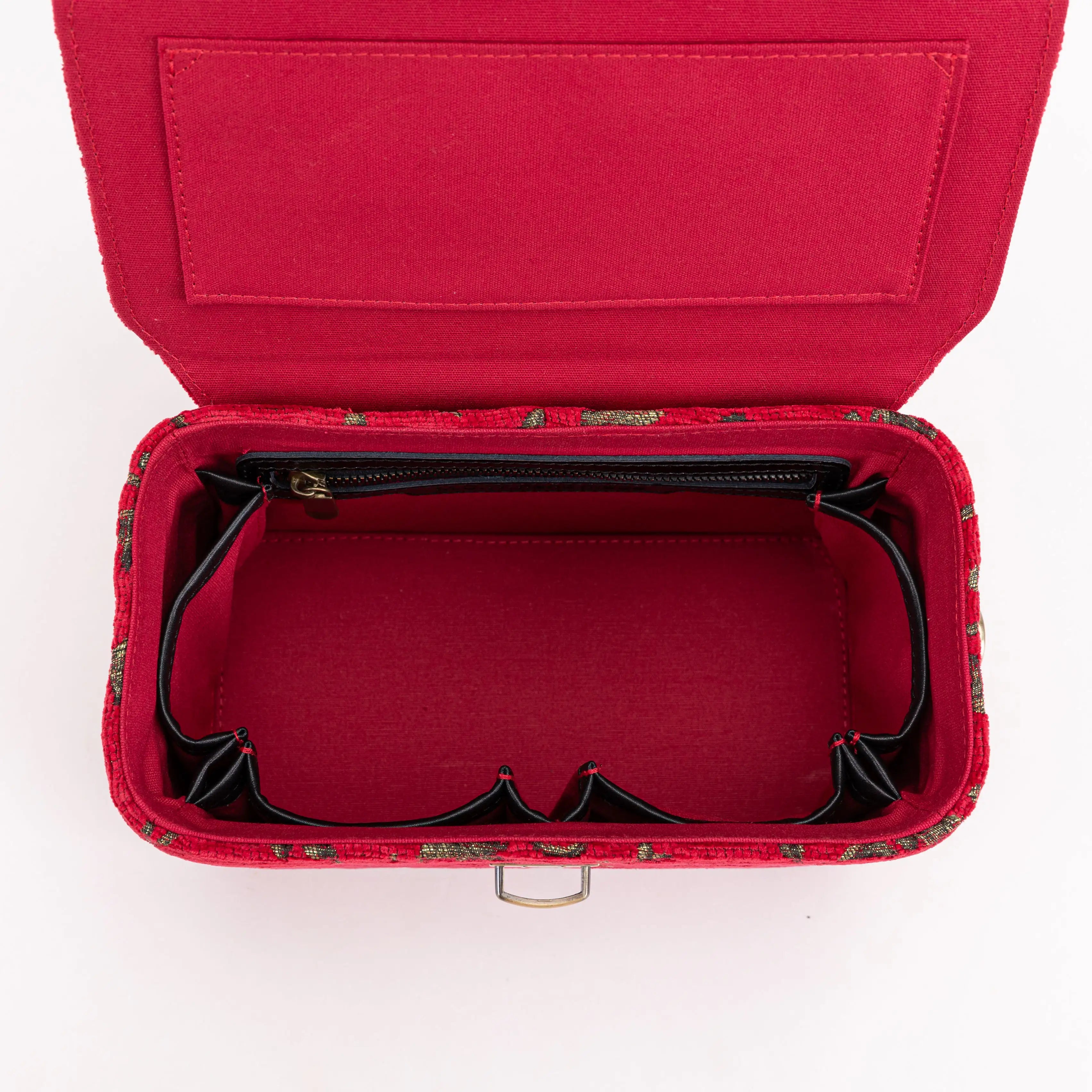 Vintage Scroll Red Clara Medium Train Case Purse of America inside