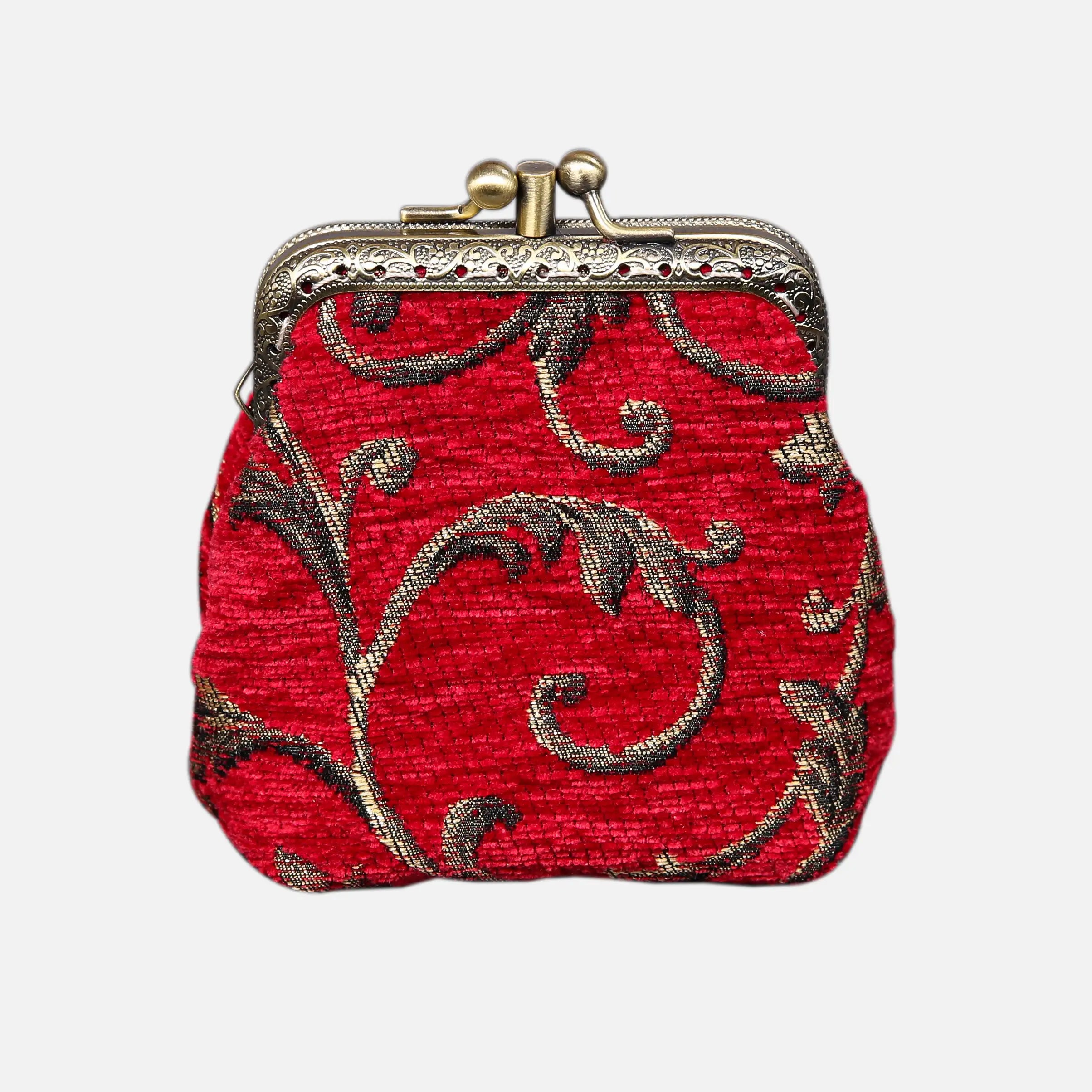 Vintage Scroll Red Double Kiss Clasp Coin Purse of America front-2