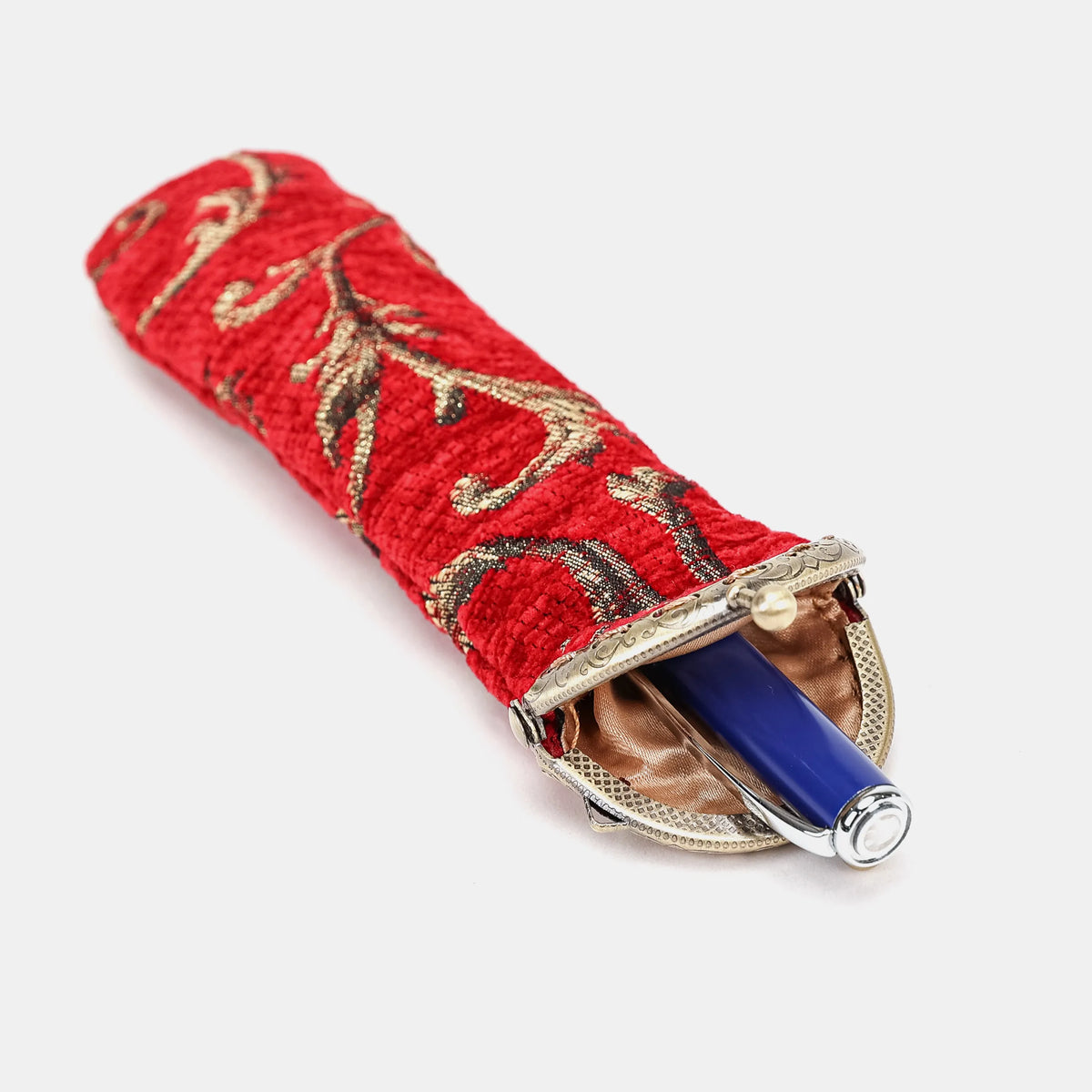 Vintage Scroll Red Solo Pen Case Carpetbag of America in use