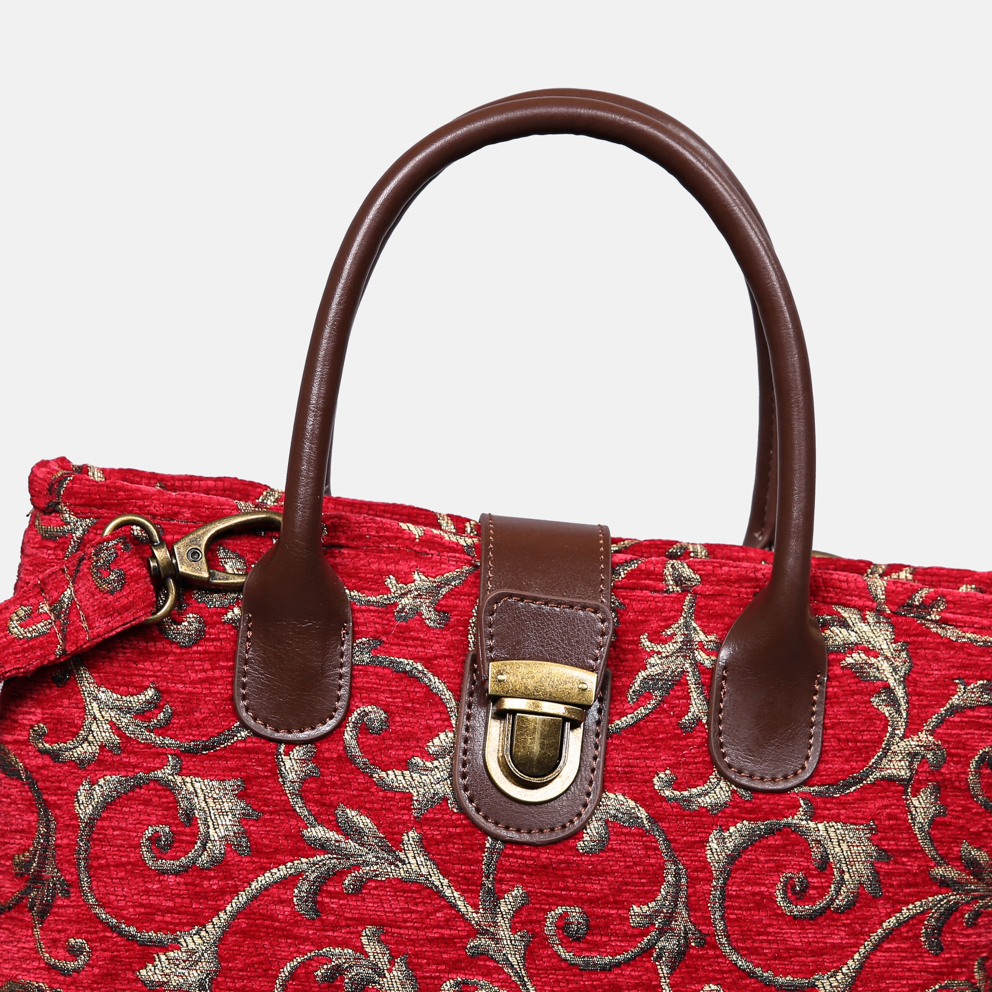 Vintage Ivy Red Tuck Lock Carpet Satchel carpet bag MCW Handmade of America details