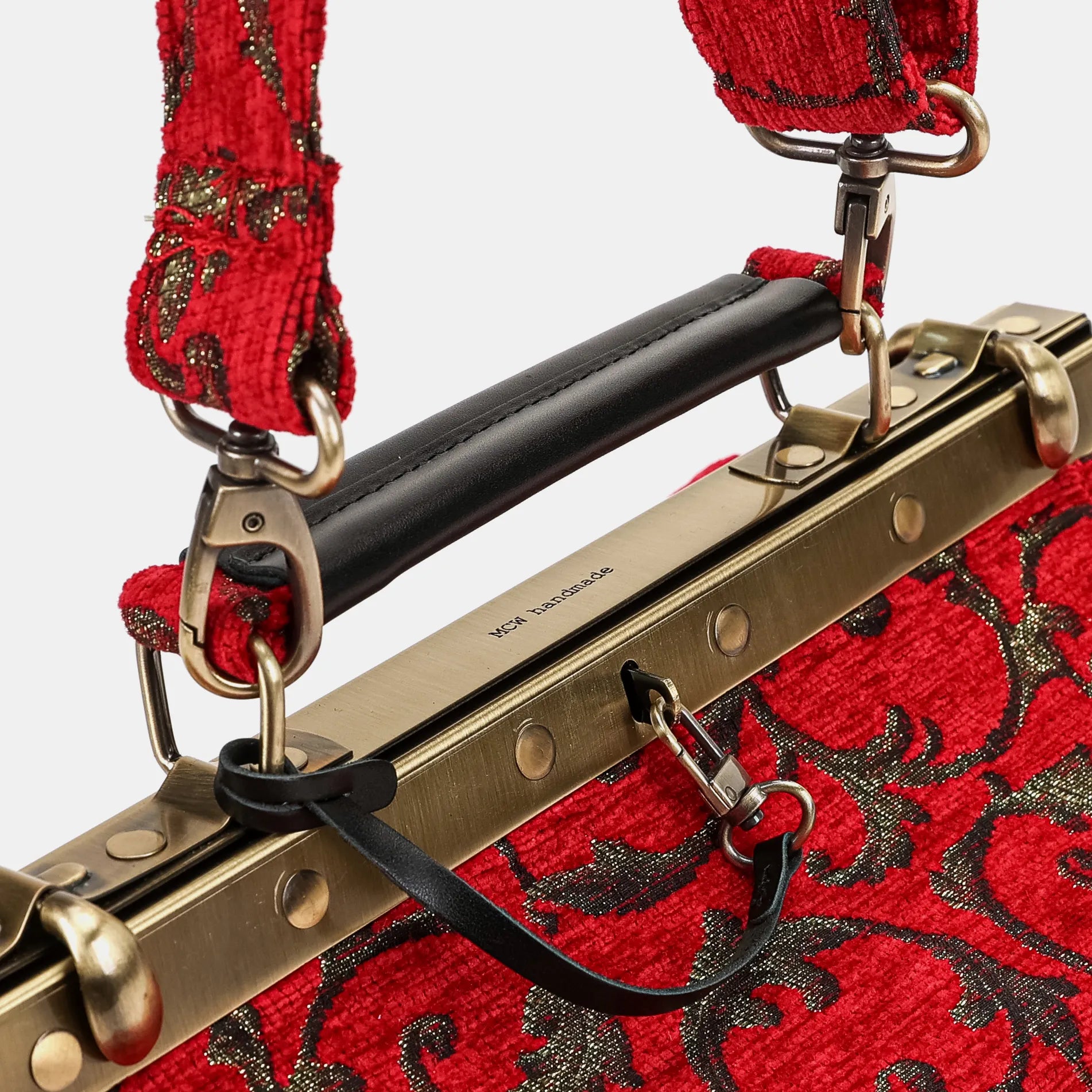 Vintage Scroll Red Vivienne Carpet Purse Gladstone Bag of America handle