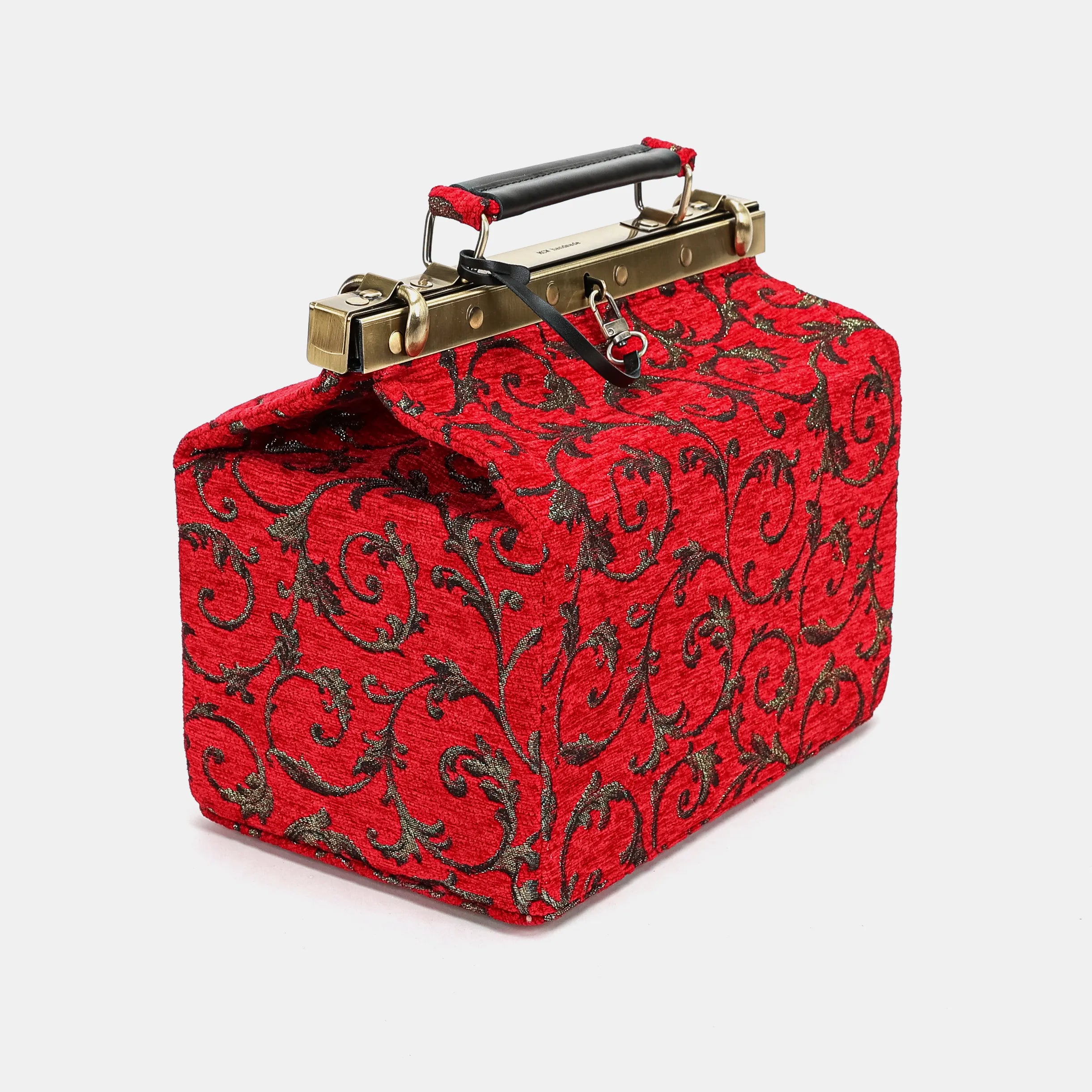 Vintage Scroll Red Vivienne Carpet Purse Gladstone Bag of America side