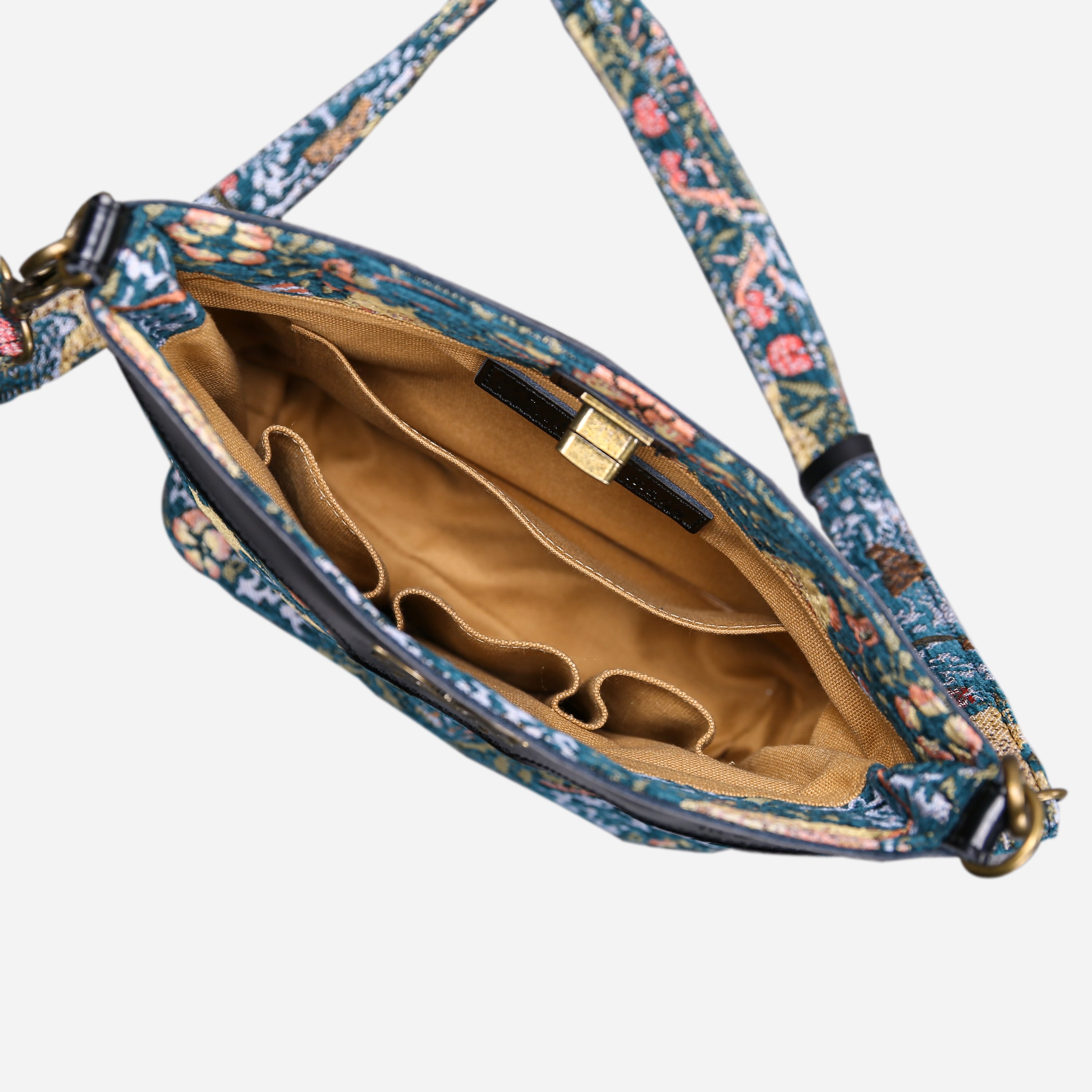 William Morris Strawberry Thief Carpet Crossbody Bag carpet bag MCW Handmade of America inside