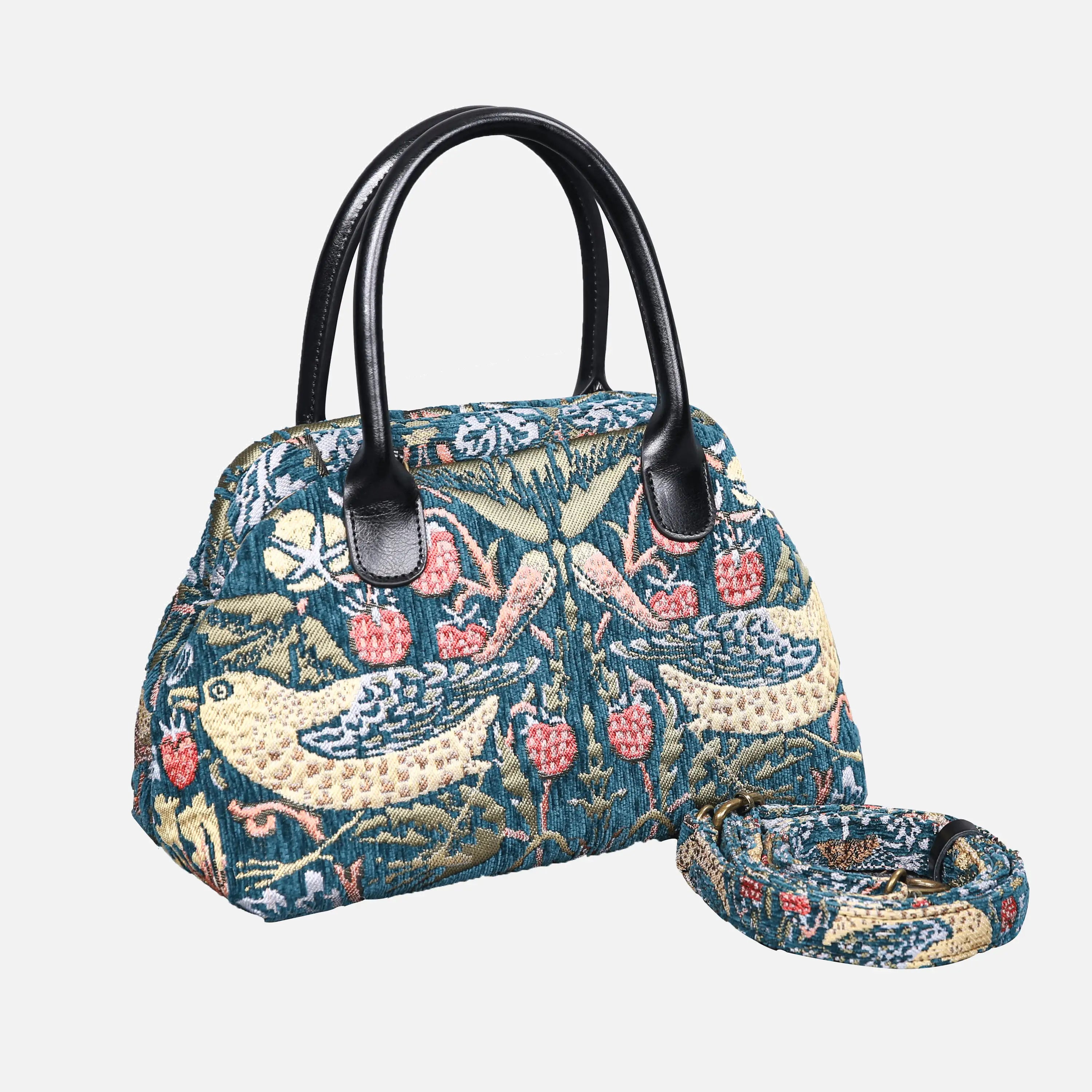 William Morris Strawberry Thief Carpet Satchel carpet bag MCW Handmade front side