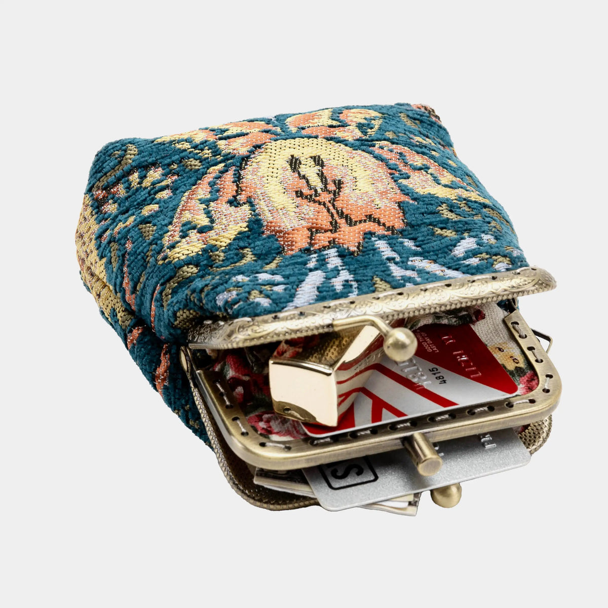 William Morris Strawberry Thief Double Kiss Clasp Coin Purse Carpetbag of America opening toward-4