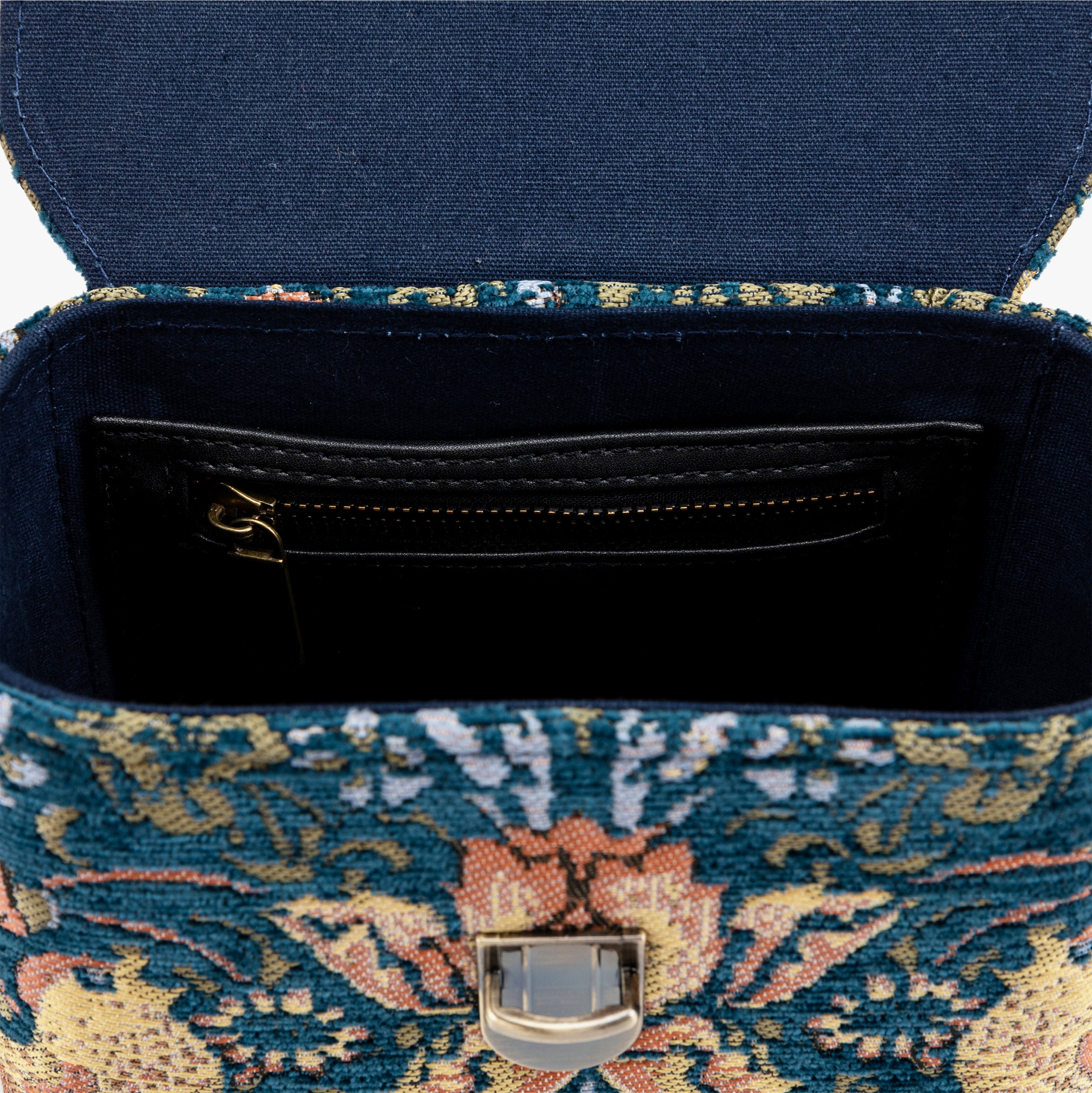 William Morris Strawberry Thief Emma Small Train Case Purse inside pocket