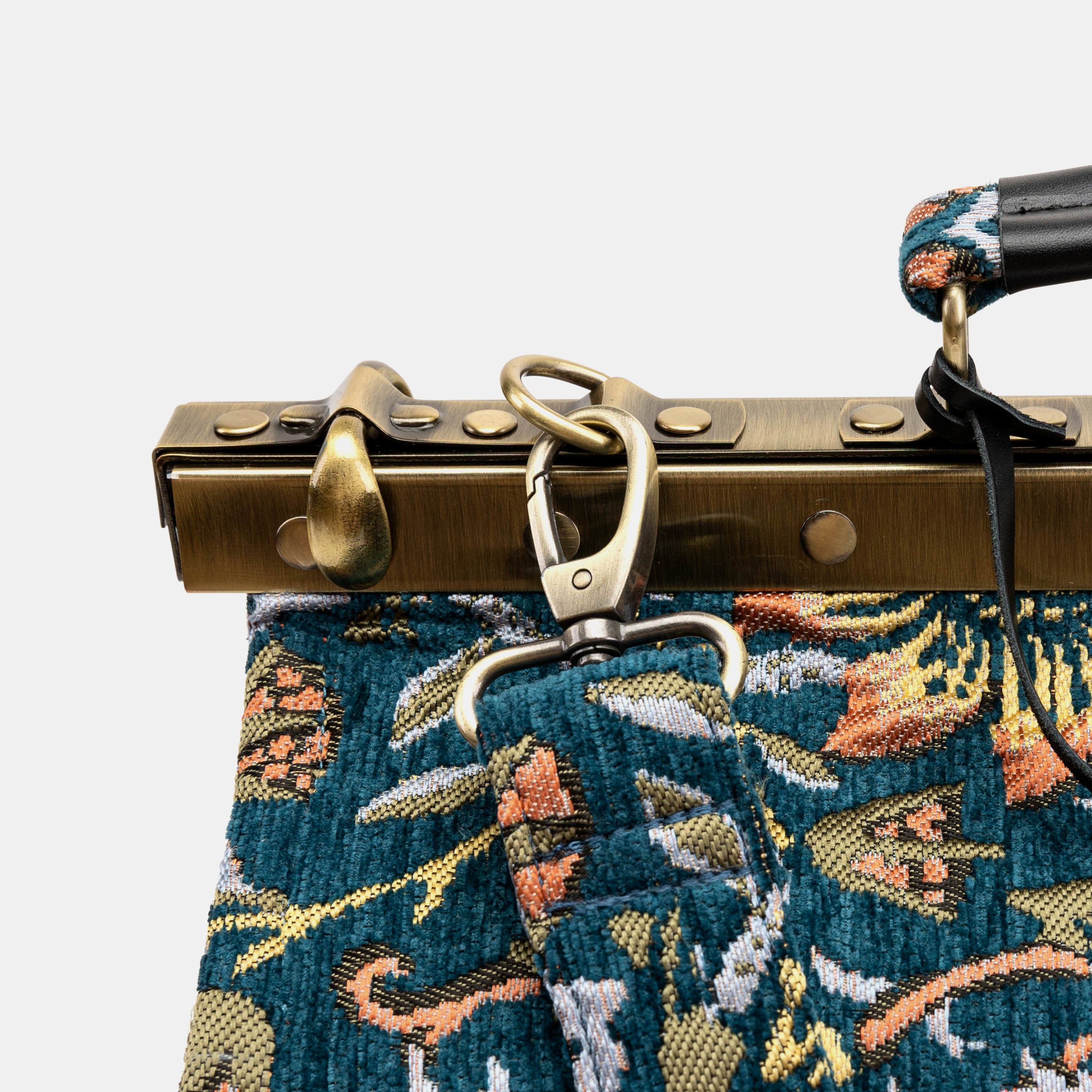 William Morris Strawberry Thief Genevieve Carpet Gladstone Bag of America clasp