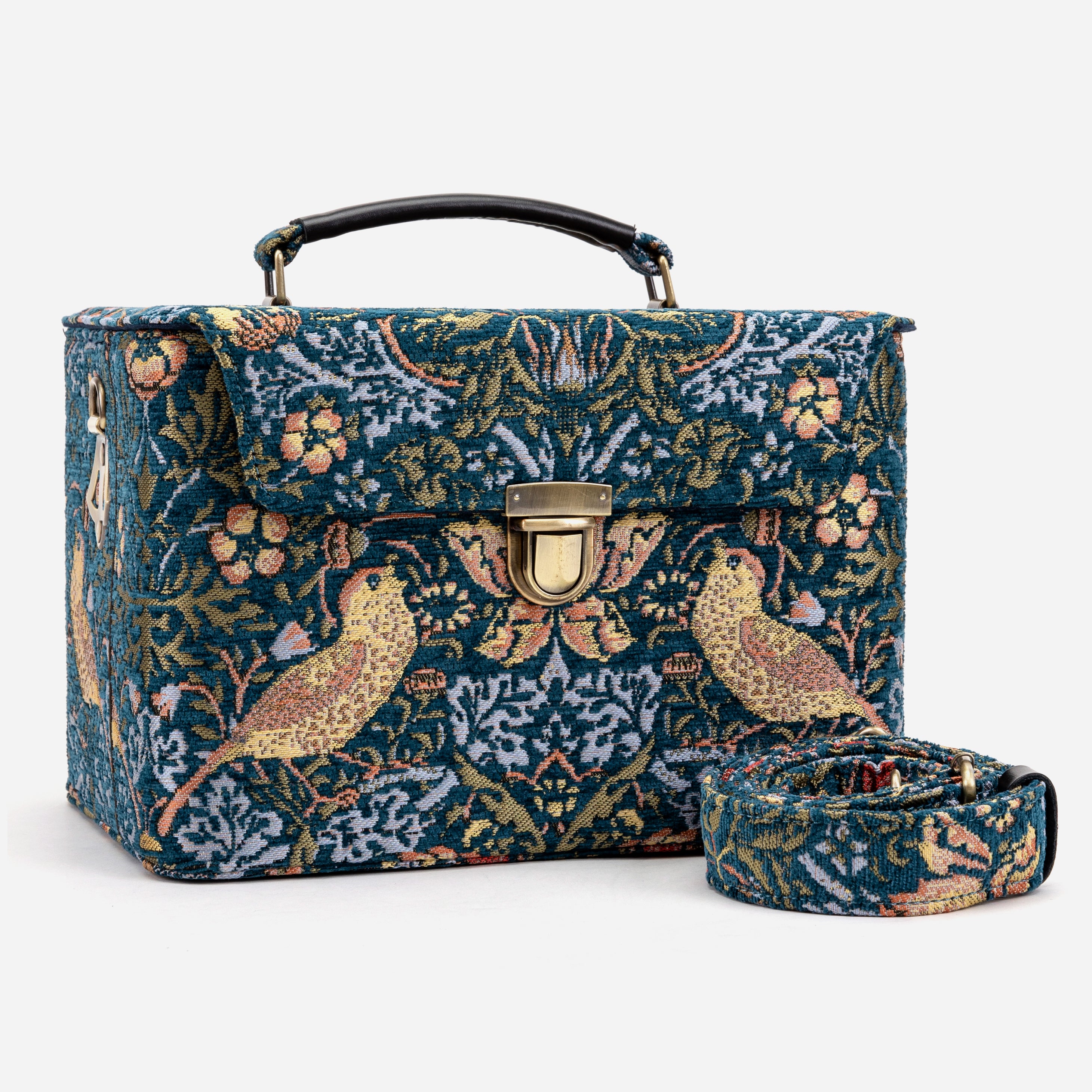 Josephine Large Train Case Purse William Morris Strawberry Thief with shoulder strap