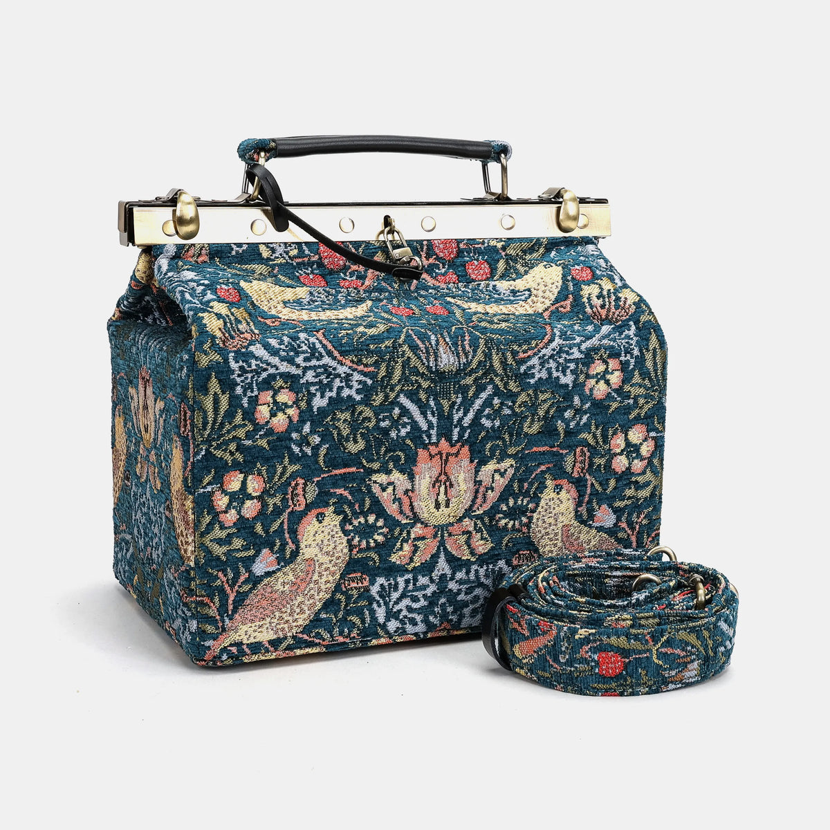 William Morris Strawberry Thief Vivienne Carpet Purse Gladstone Bag with shoulder strap