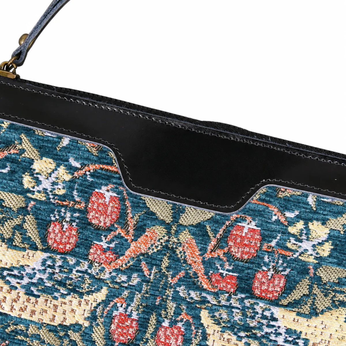 William Morris Strawberry Thief Wristlet Clutch carpet bag MCW Handmade leather part
