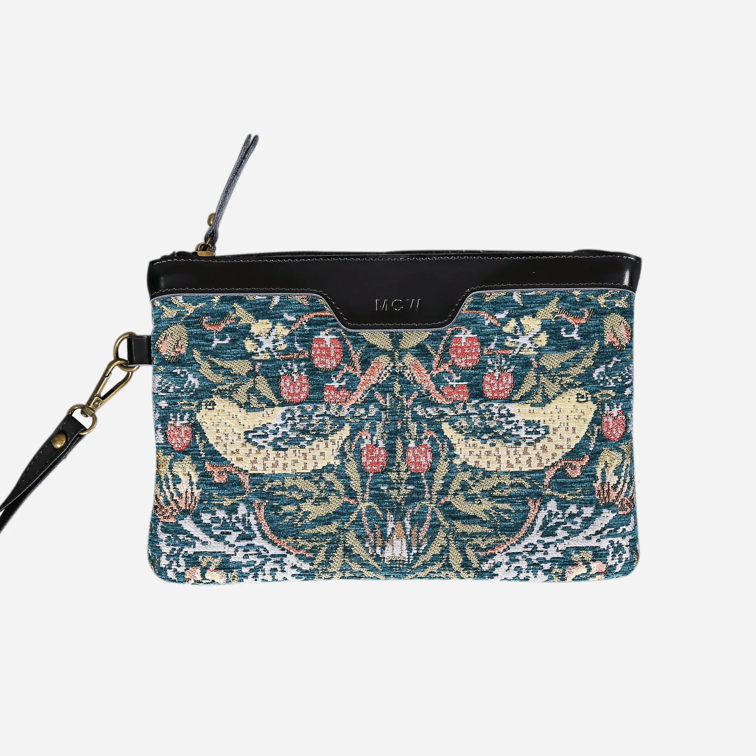 William Morris Strawberry Thief Wristlet Clutch carpet bag MCW Handmade