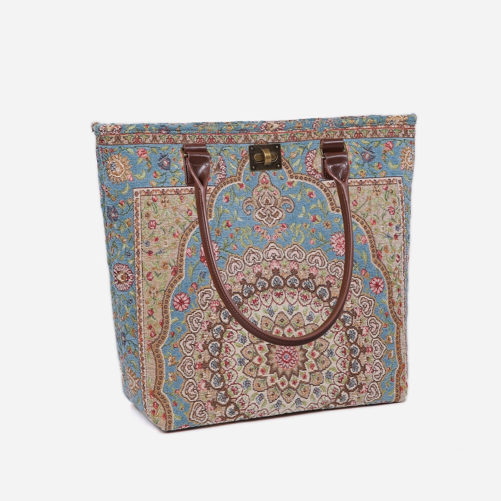 Oriental Blue Carpet Tote Shopper Carpetbag of America handle down