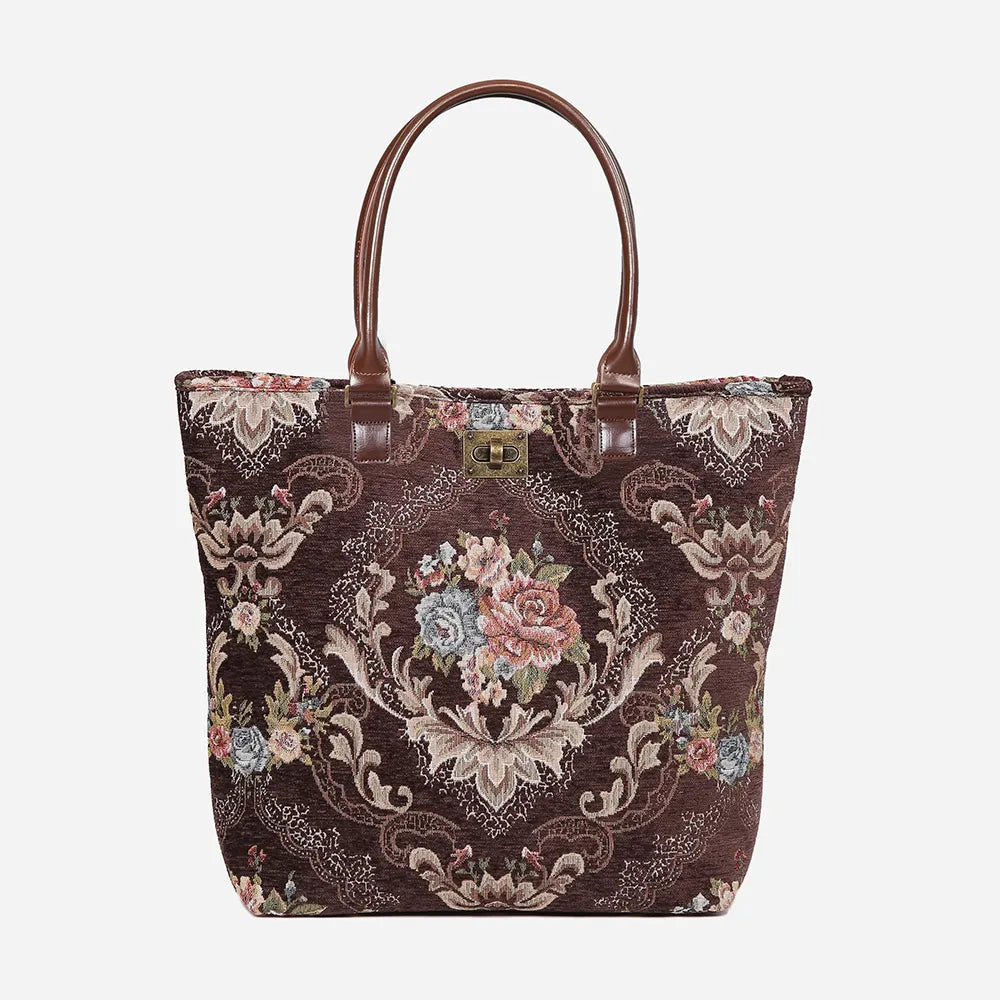 Floral Coffee Carpet Tote Shopper Carpetbag of America main