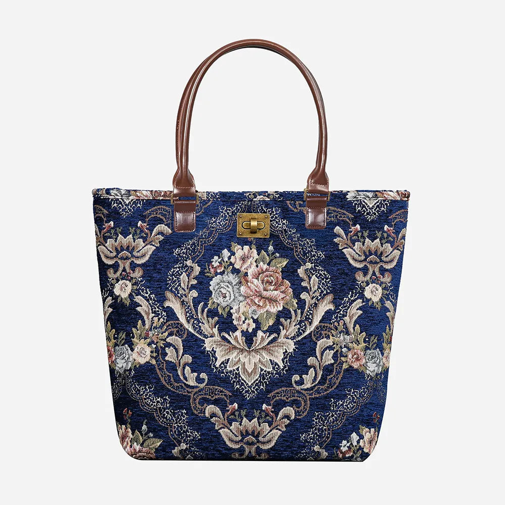 Floral Blue Carpet Tote Shopper Carpetbag of America main