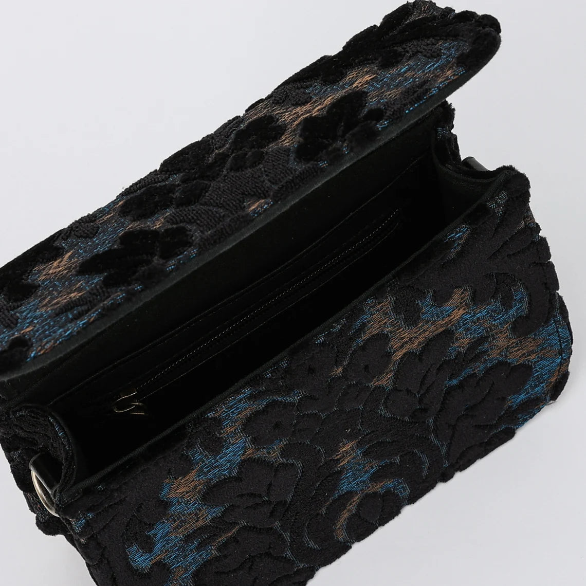 Burnout Velvet Black Flap Crossbody Bag carpet bag MCW Handmade-6
