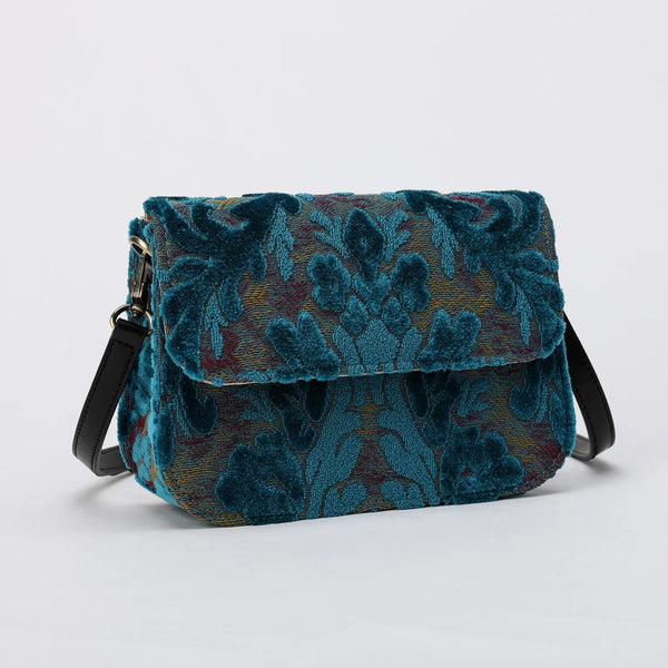 Burnout Velvet Aqua Blue Flap Crossbody Bag carpet bag MCW Handmade