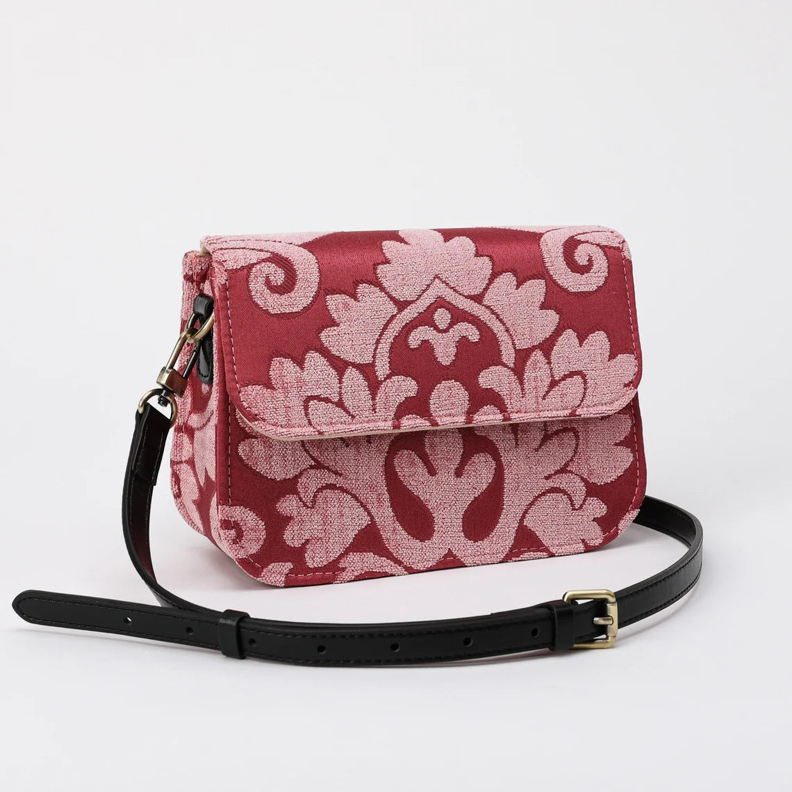 Queen Rose Pink Flap Crossbody Bag carpet bag MCW Handmade-3
