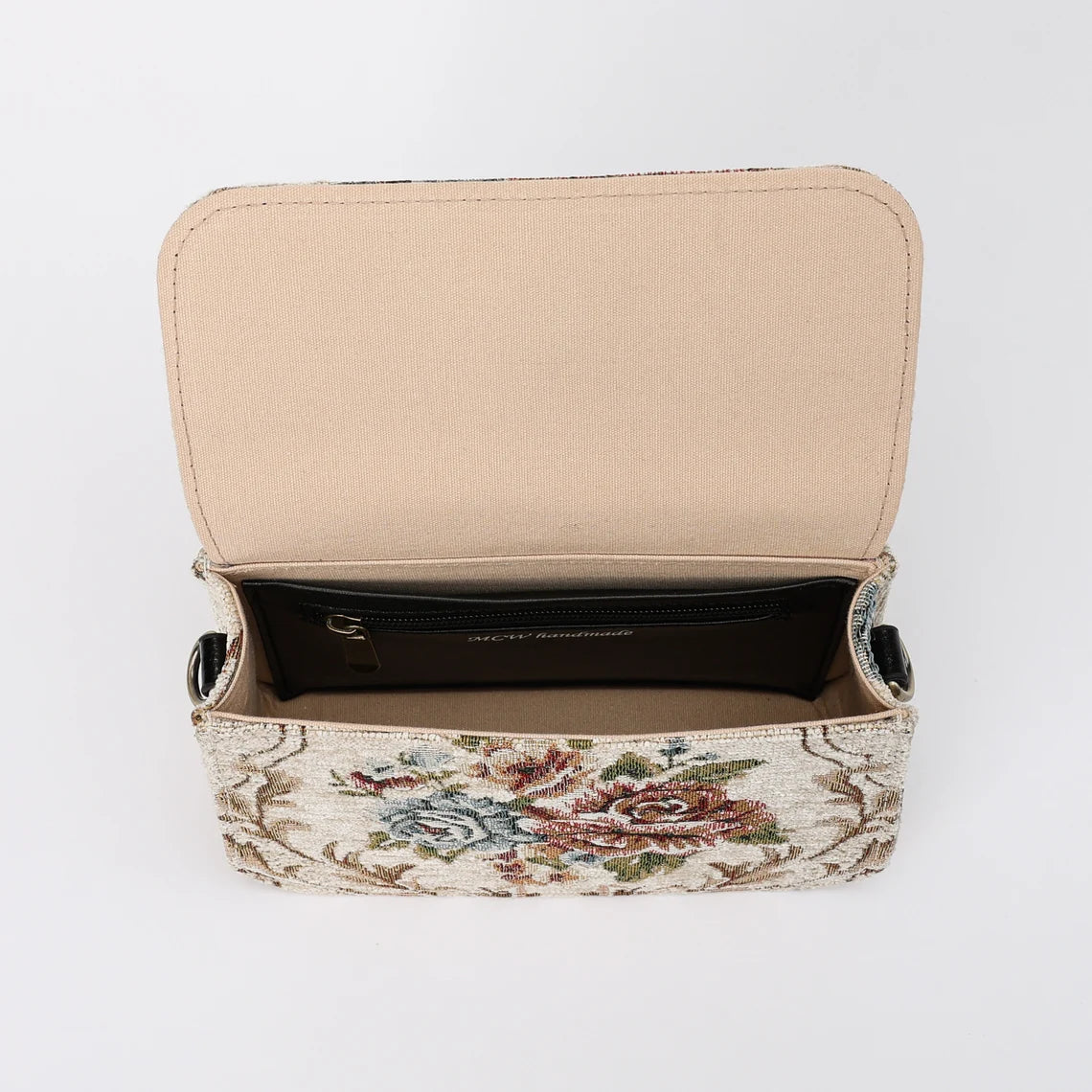 Floral Cream Flap Crossbody Bag carpet bag MCW Handmade-7