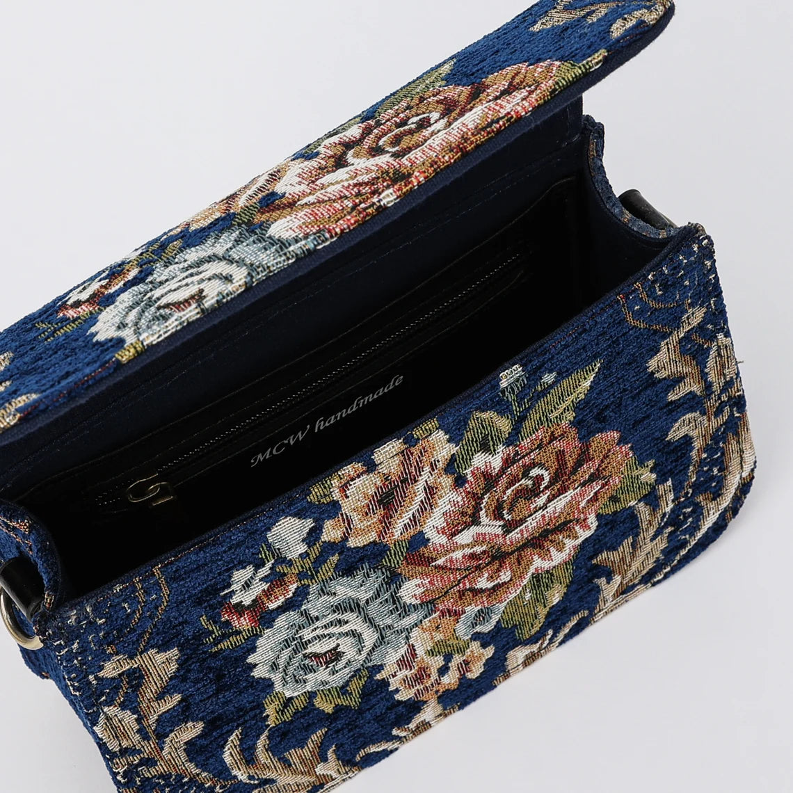 Floral Blue Flap Crossbody Bag carpet bag MCW Handmade-6