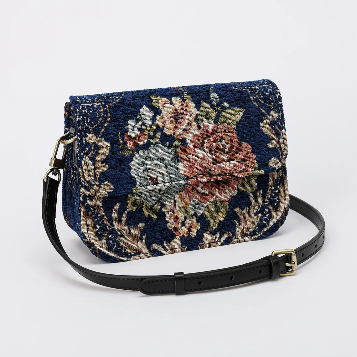 Floral Blue Flap Crossbody Bag carpet bag MCW Handmade-3