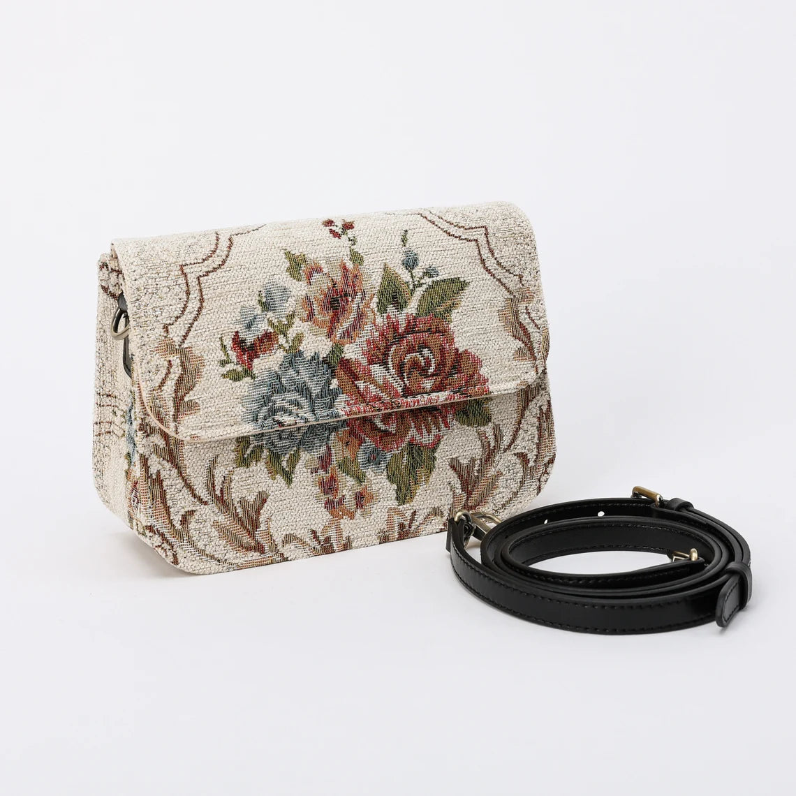 Floral Cream Flap Crossbody Bag carpet bag MCW Handmade-2