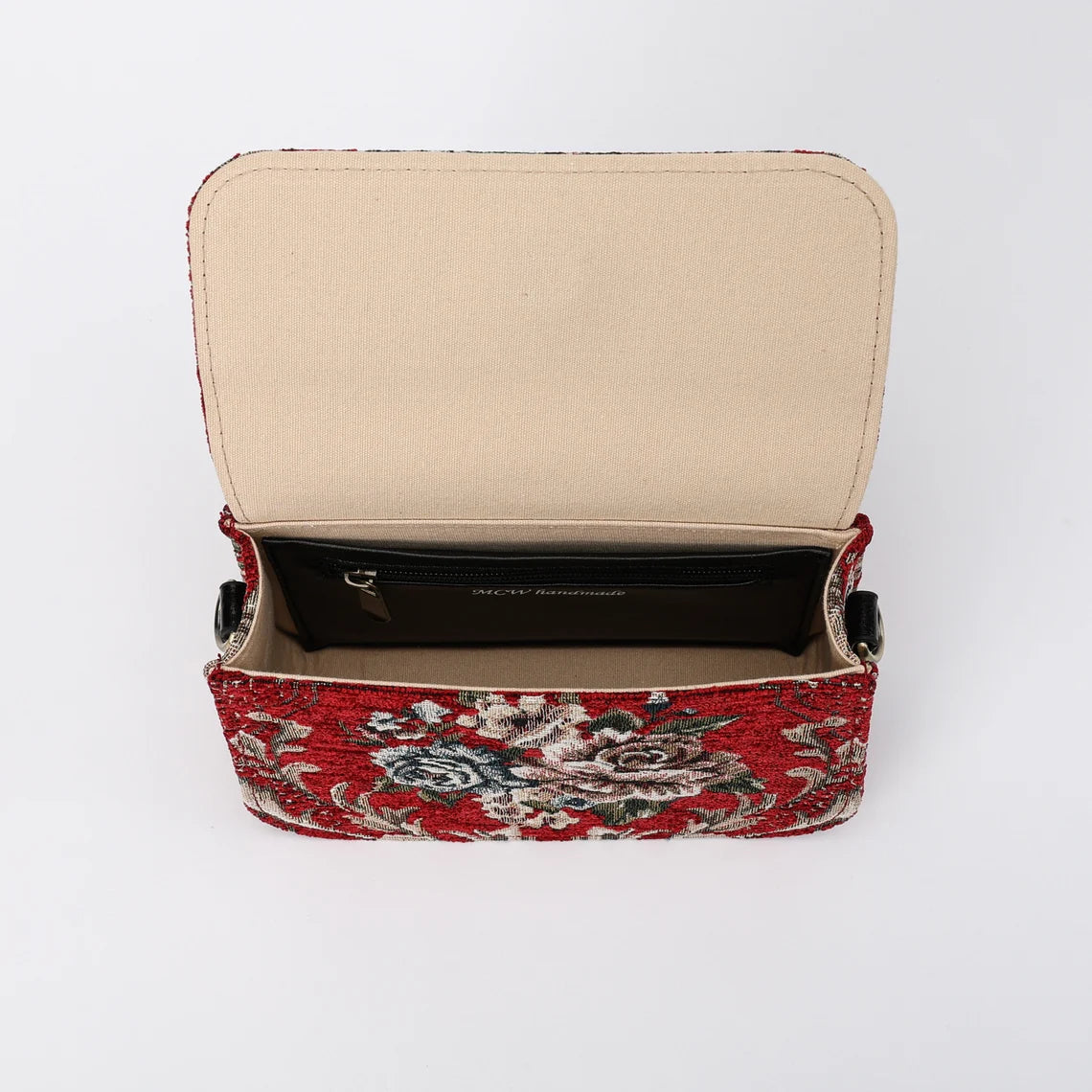Floral Red Flap Crossbody Bag carpet bag MCW Handmade-7