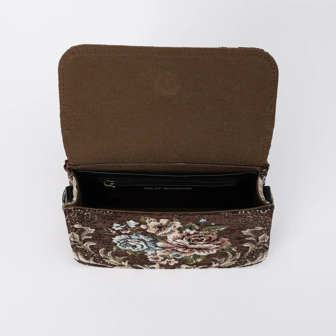 Floral Brown Flap Crossbody Bag carpet bag MCW Handmade-7