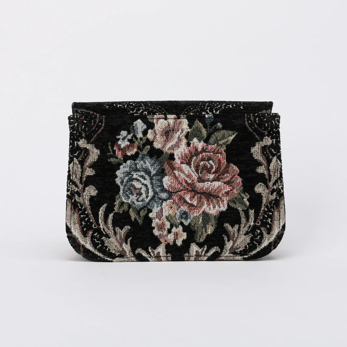 Floral Black Flap Crossbody Bag carpet bag MCW Handmade-5