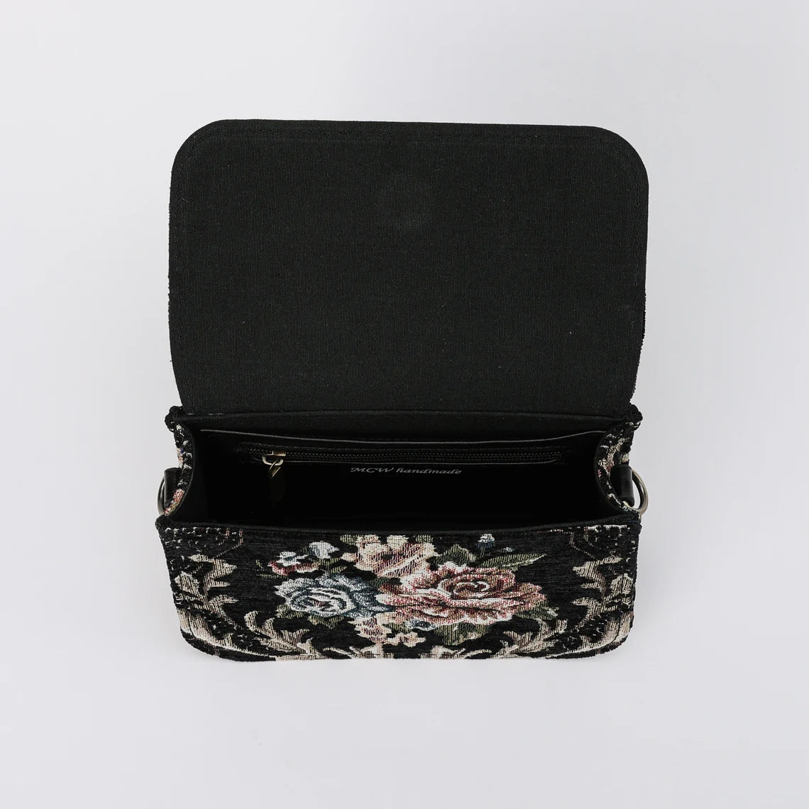 Floral Black Flap Crossbody Bag carpet bag MCW Handmade-7