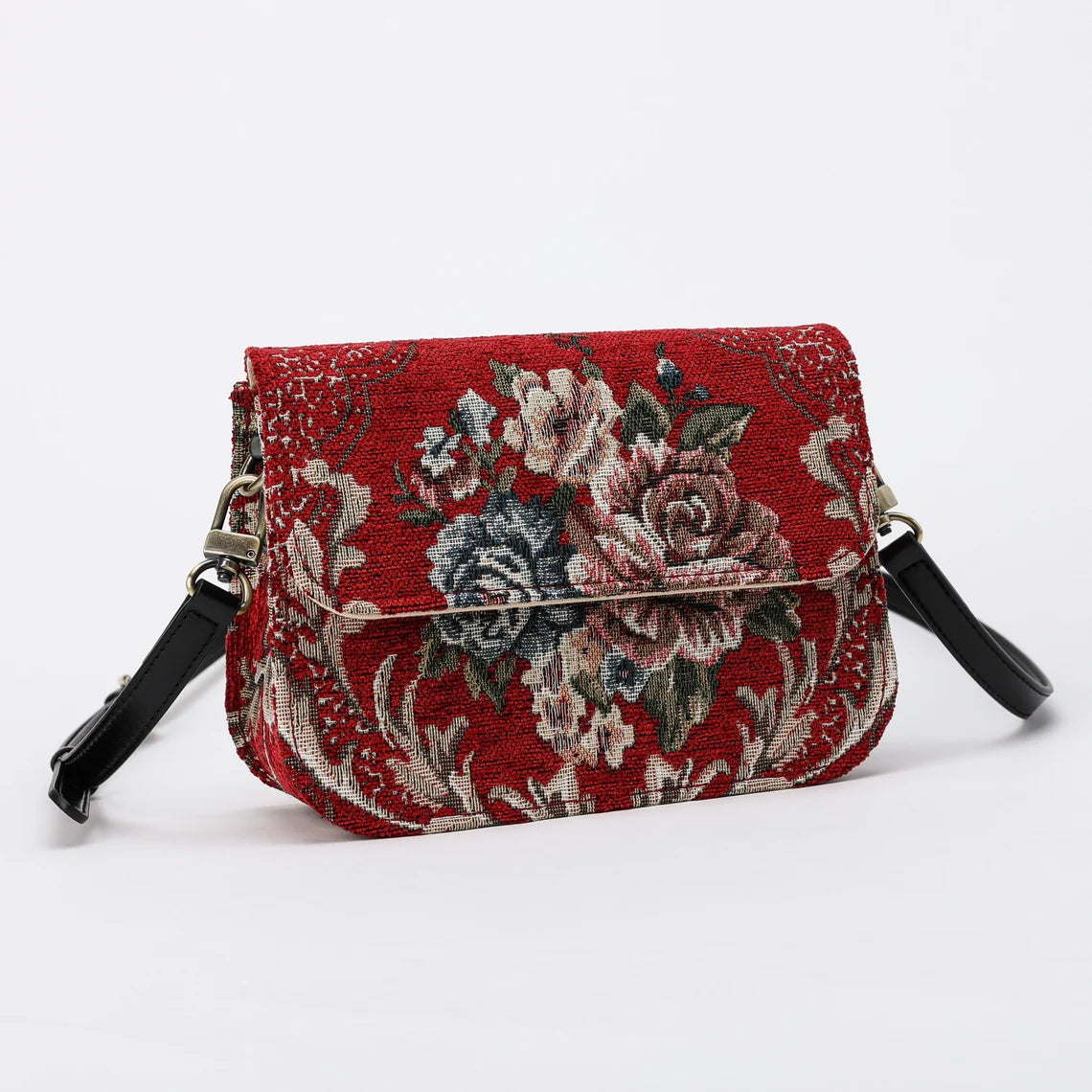 Floral Red Flap Crossbody Bag carpet bag MCW Handmade