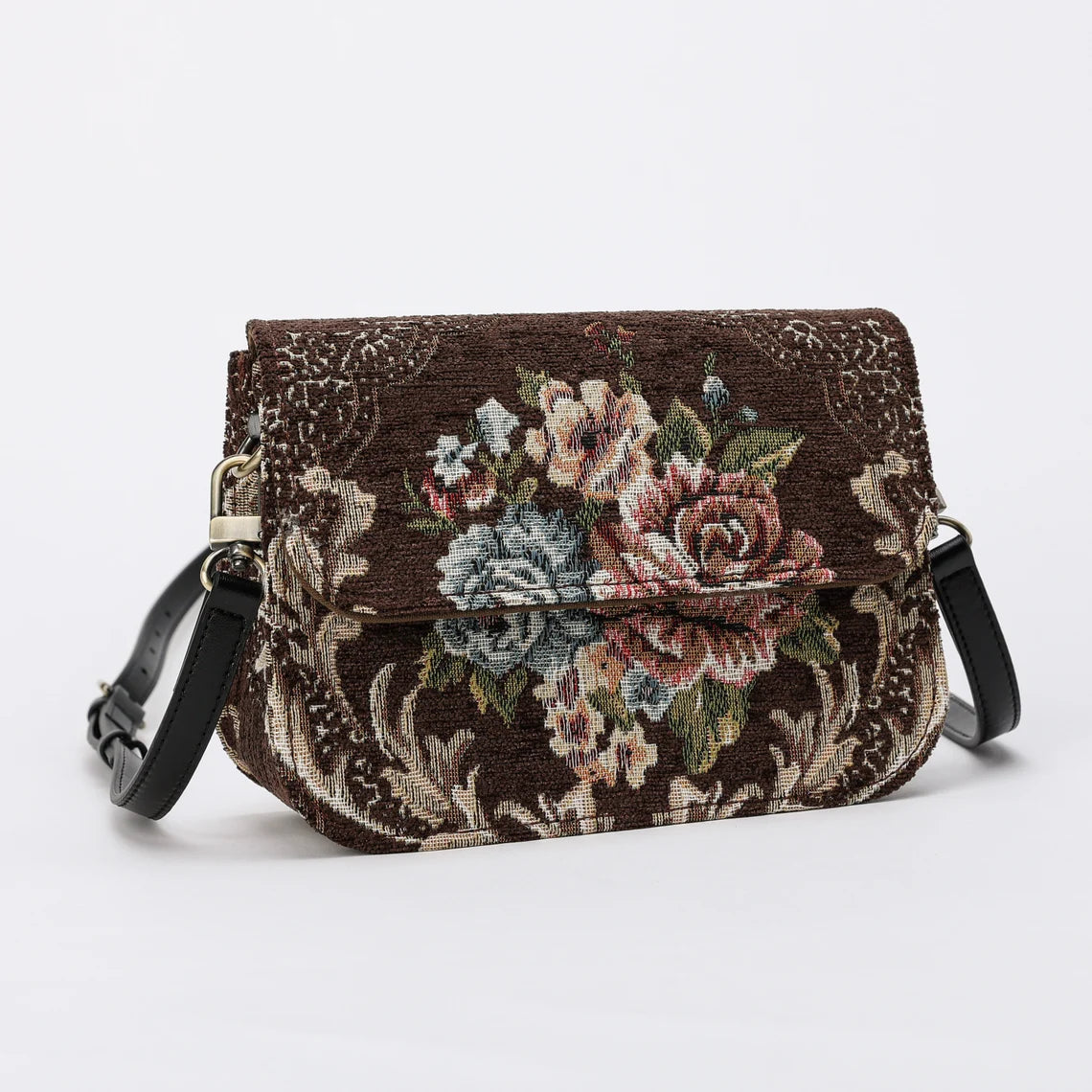 Floral Brown Flap Crossbody Bag carpet bag MCW Handmade