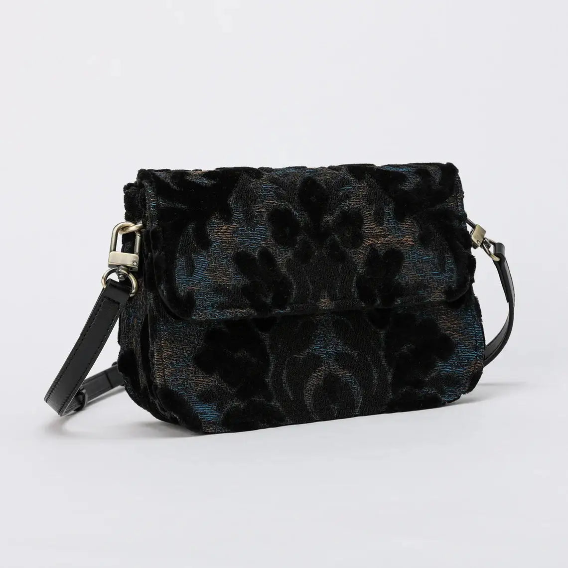 Burnout Velvet Black Flap Crossbody Bag carpet bag of America main