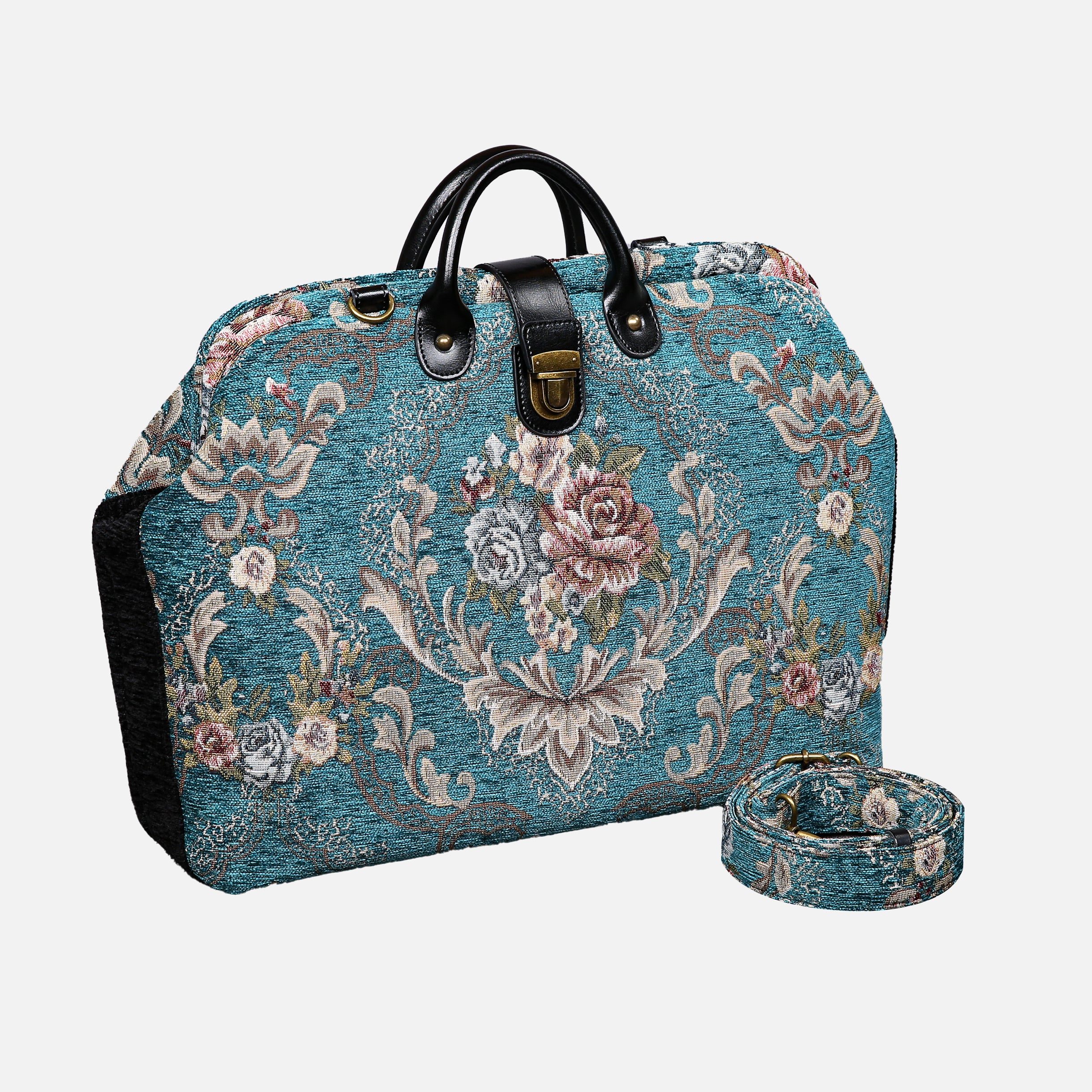 Floral Teal Laptop Work Bag carpet bag MCW Handmade-1