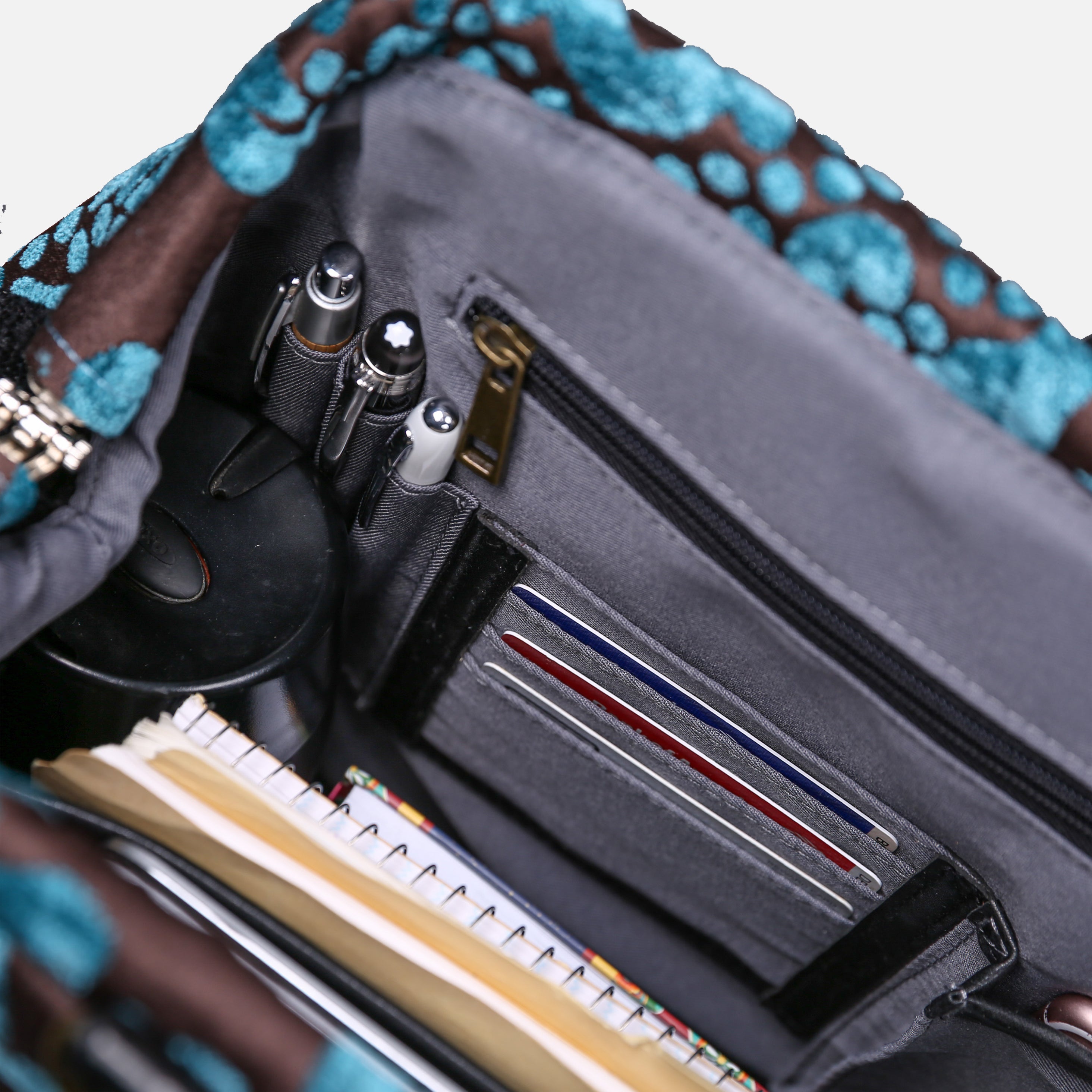 Luxury Damask Blue Laptop Work Bag carpet bag MCW Handmade-1