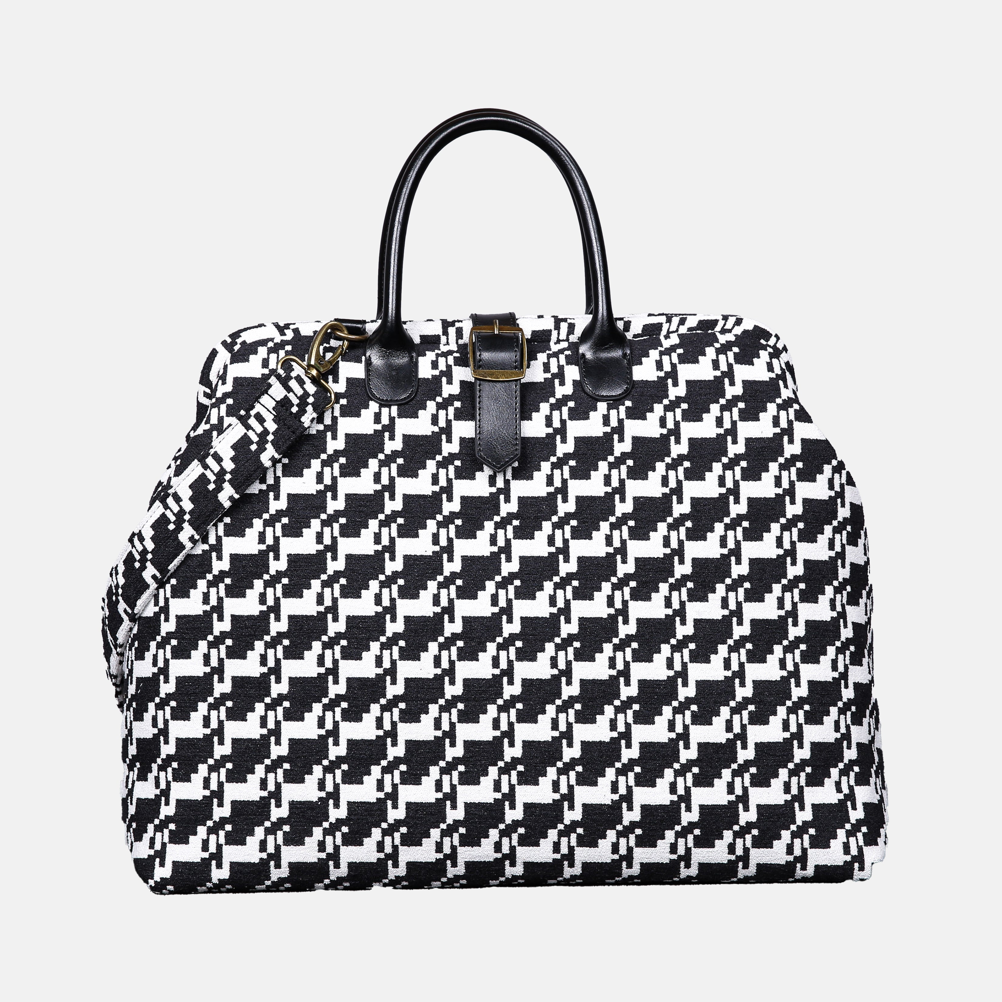 Houndstooth Black Mary Poppins Weekender carpet bag MCW Handmade