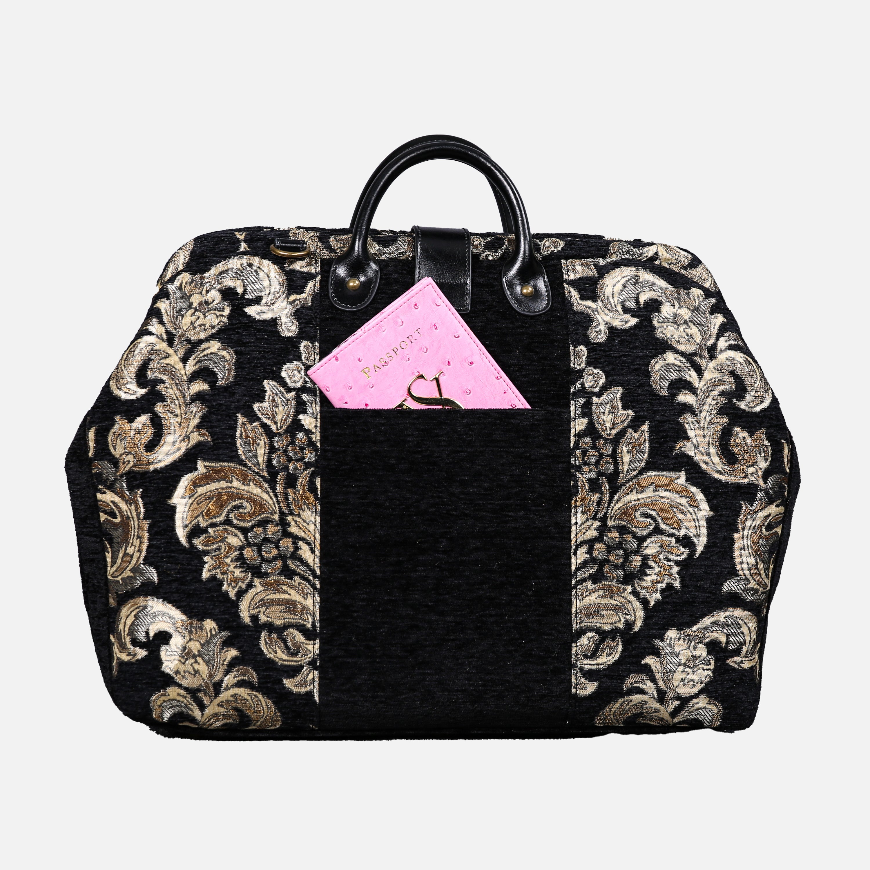 Victorian Blossom Black Gold Laptop Work Bag carpet bag MCW Handmade-2