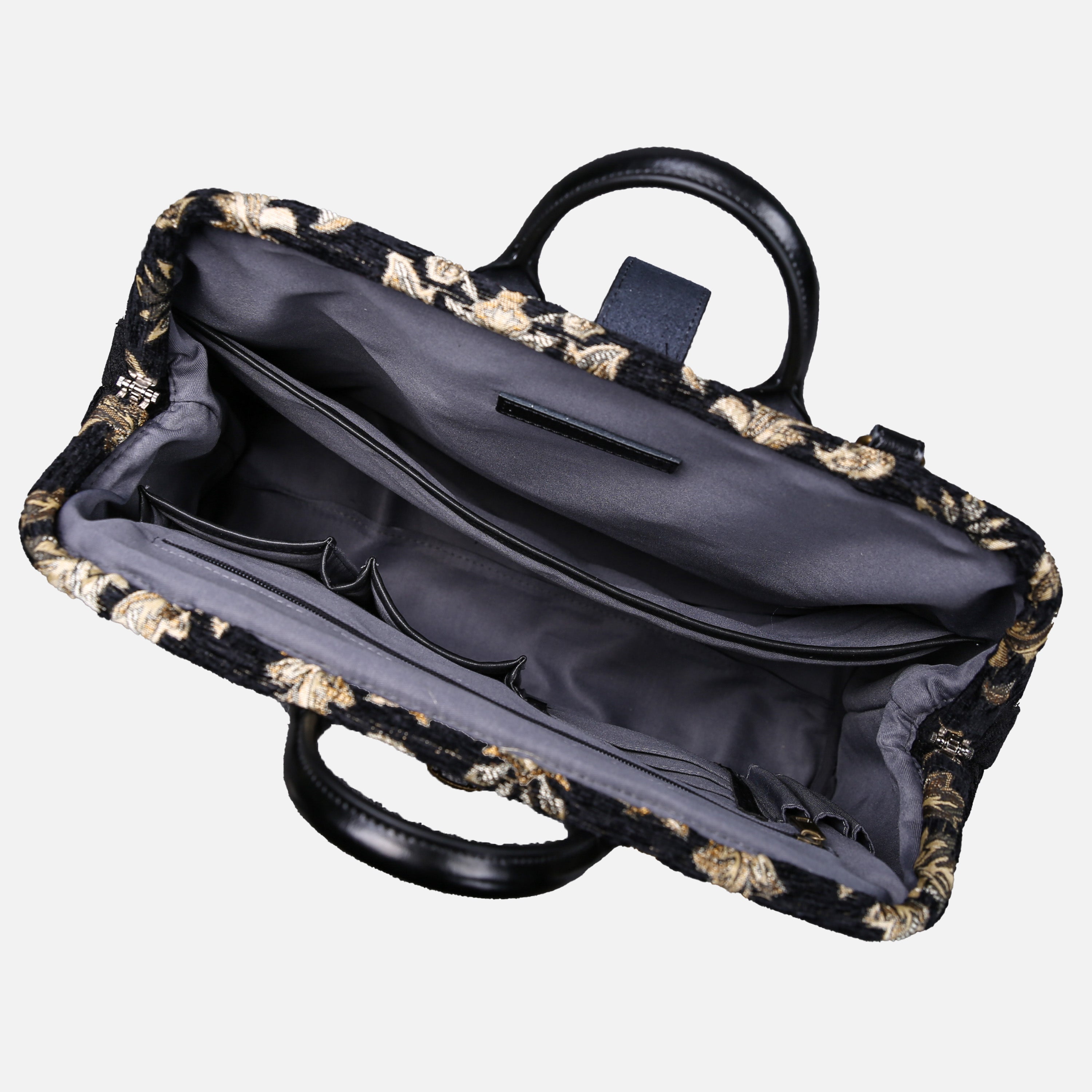 Victorian Blossom Black Gold Laptop Work Bag carpet bag MCW Handmade-4