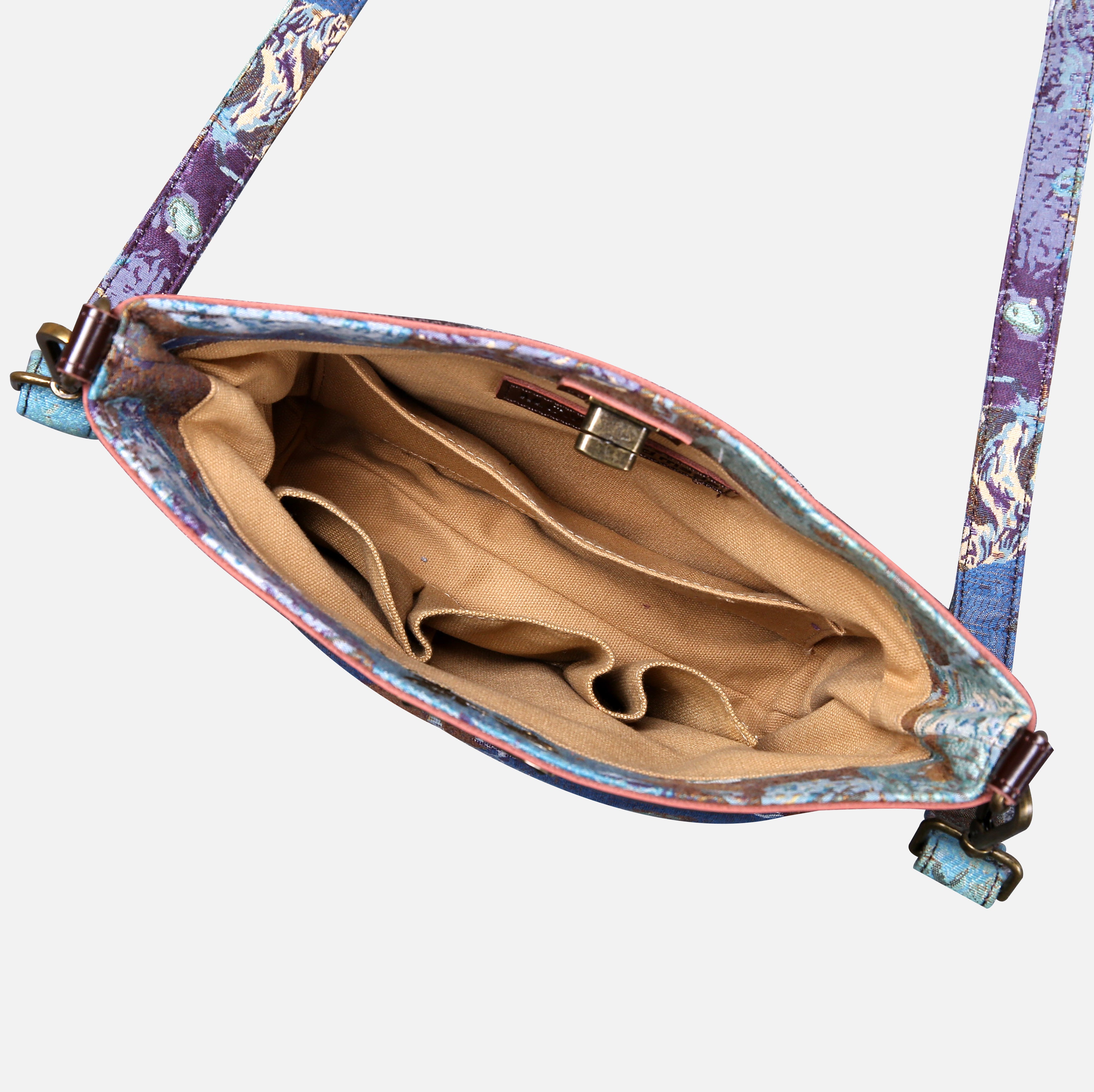 Abstract Blue Carpet Crossbody Bag carpet bag MCW Handmade of America inside