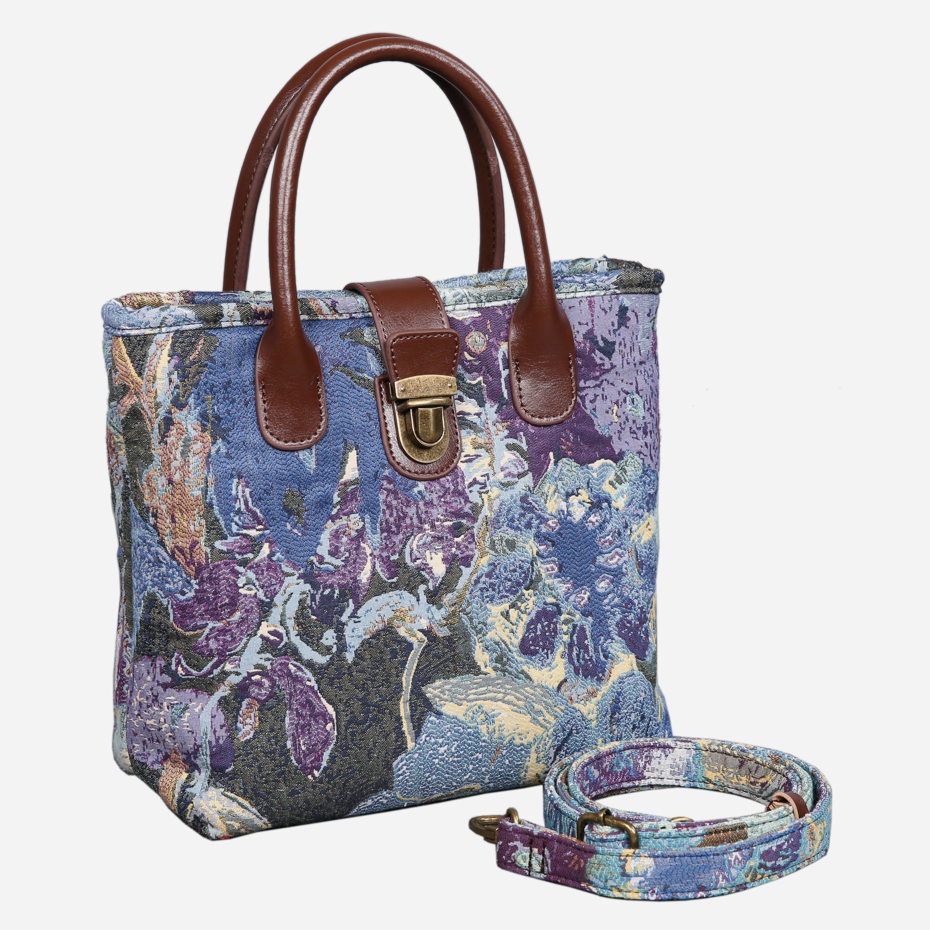 Abstract Blue Tuck Lock Carpet Satchel carpet bag MCW Handmade of America with strap